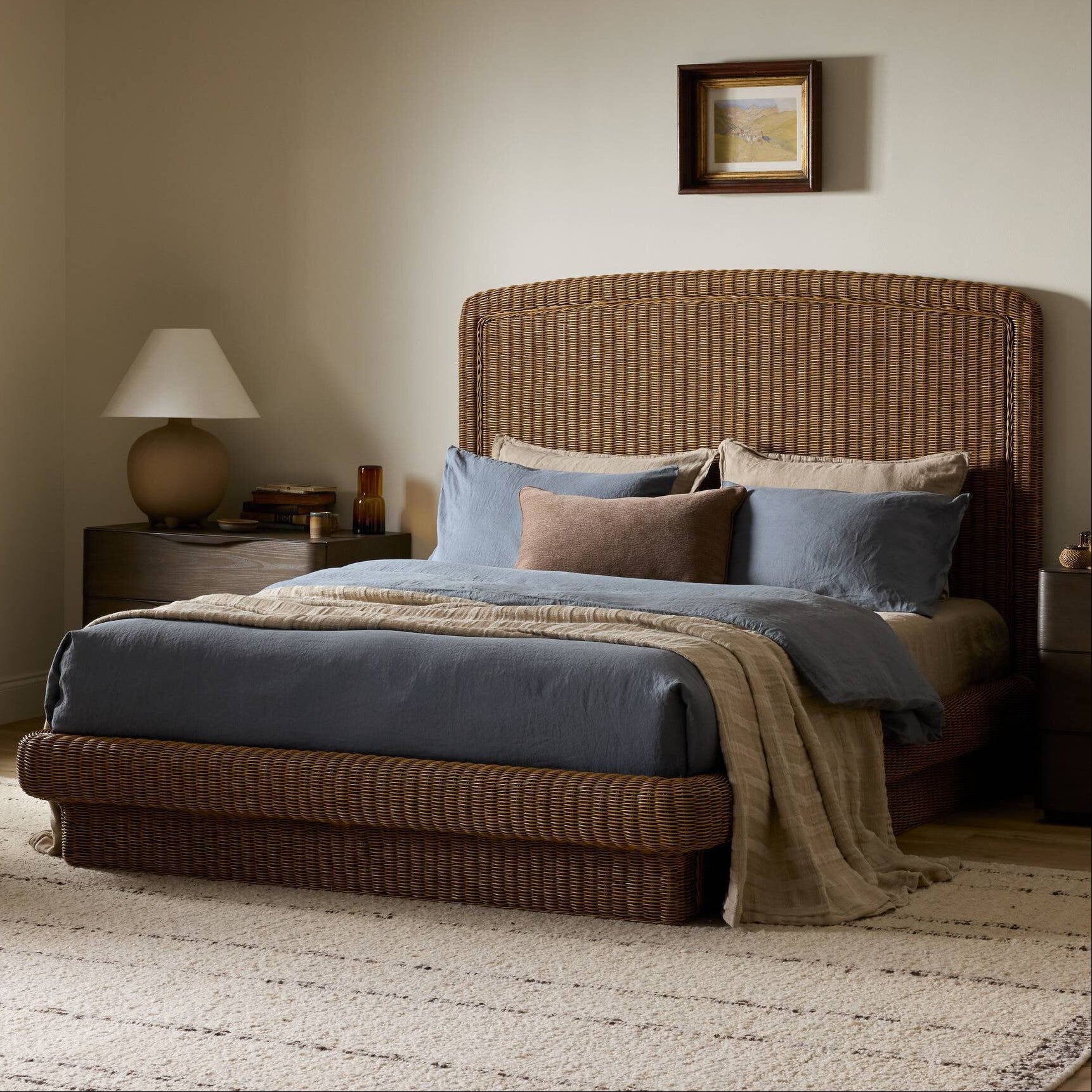 Four Hands Costa Natural Brown Rattan Bed - styled room setting