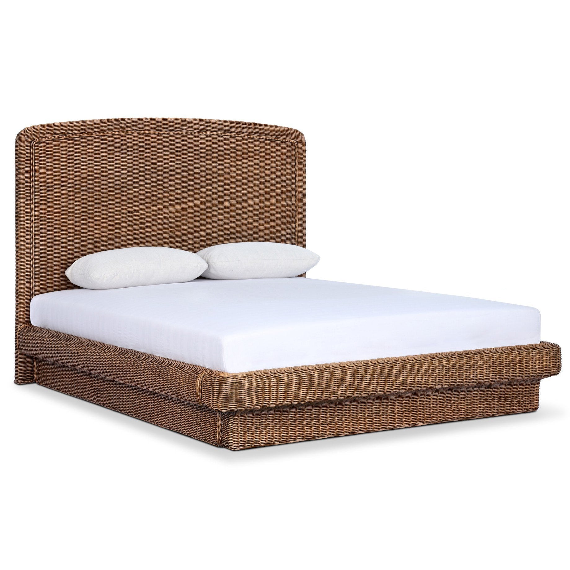 Four Hands Costa Natural Brown Rattan Bed - styled view