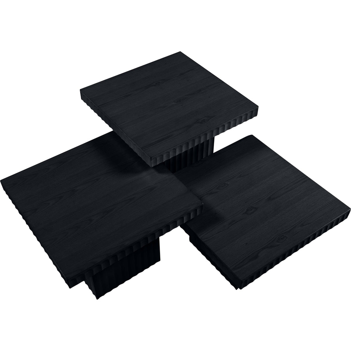 Spencer Black Solid Wood And Oak Veneer 3 Piece Coffee Table