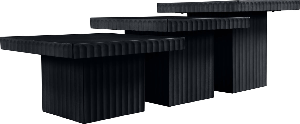 Spencer Black Solid Wood And Oak Veneer 3 Piece Coffee Table