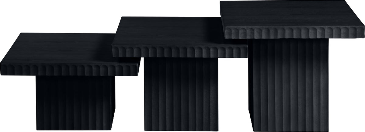 Spencer Black Solid Wood And Oak Veneer 3 Piece Coffee Table