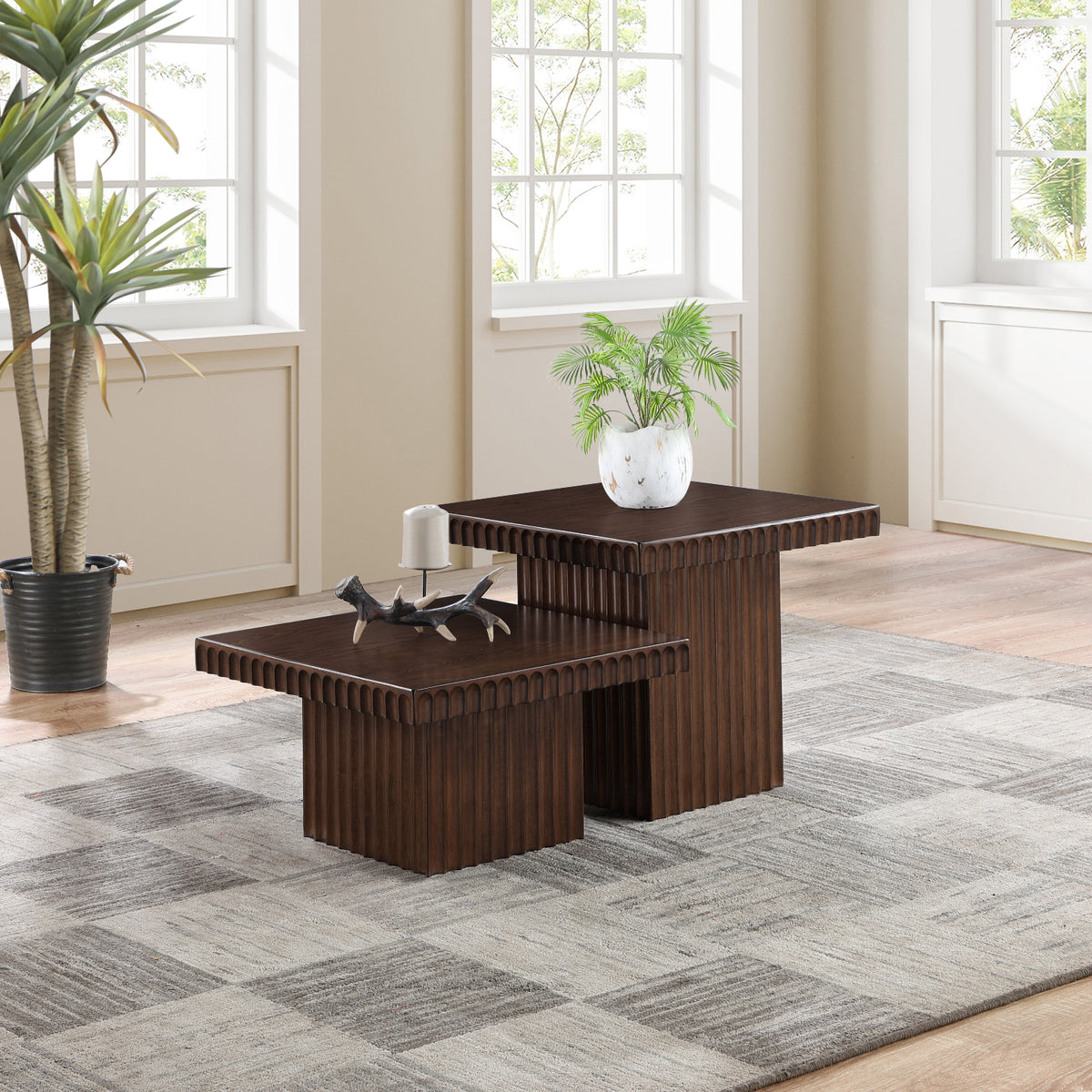 Spencer Brown Solid Wood And Oak Veneer 2 Piece Coffee Table