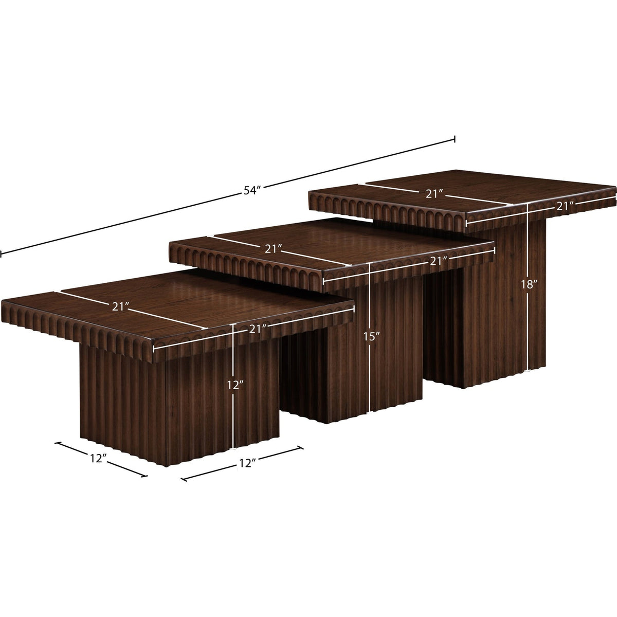 Spencer Brown Solid Wood And Oak Veneer 3 Piece Coffee Table