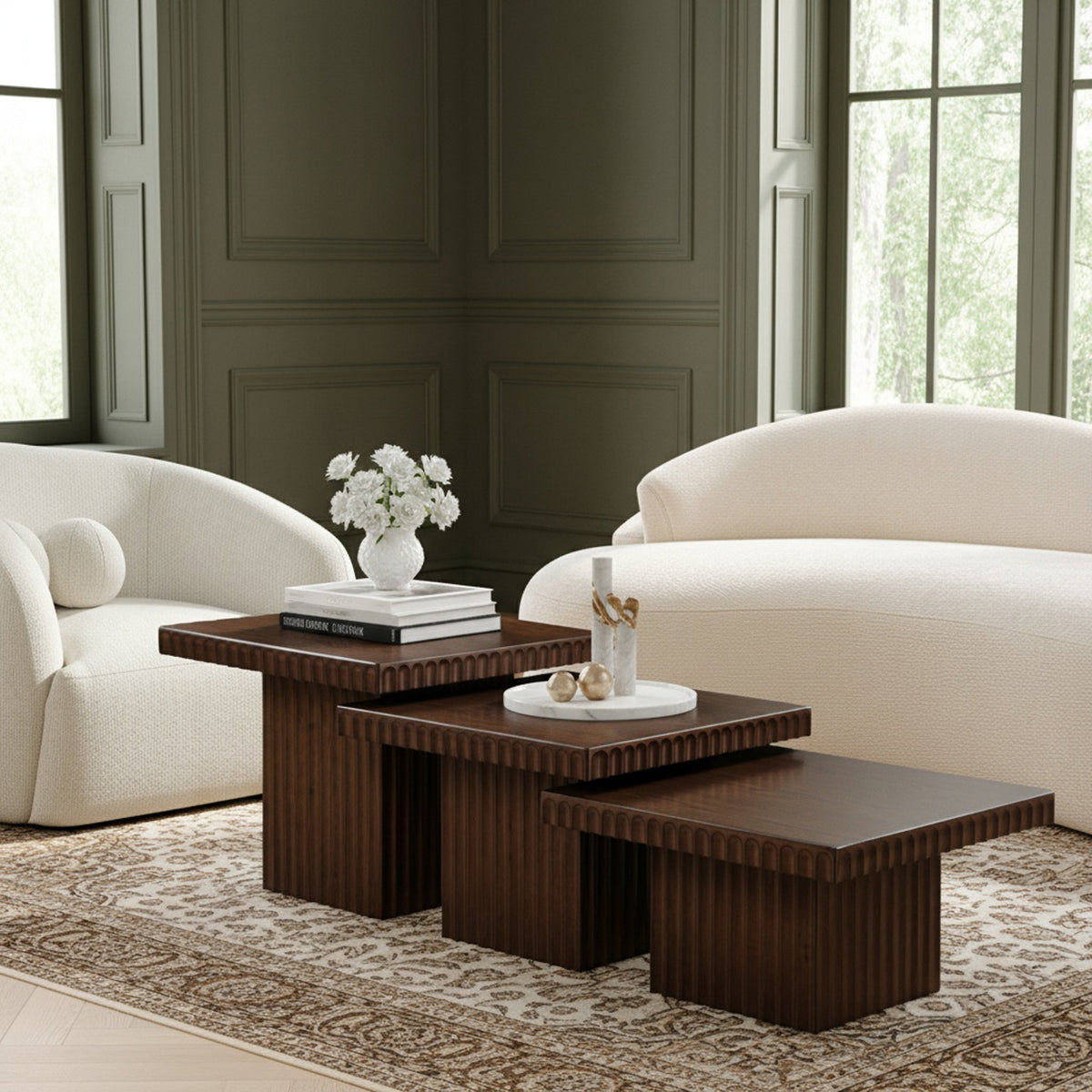 Spencer Brown Solid Wood And Oak Veneer 3 Piece Coffee Table