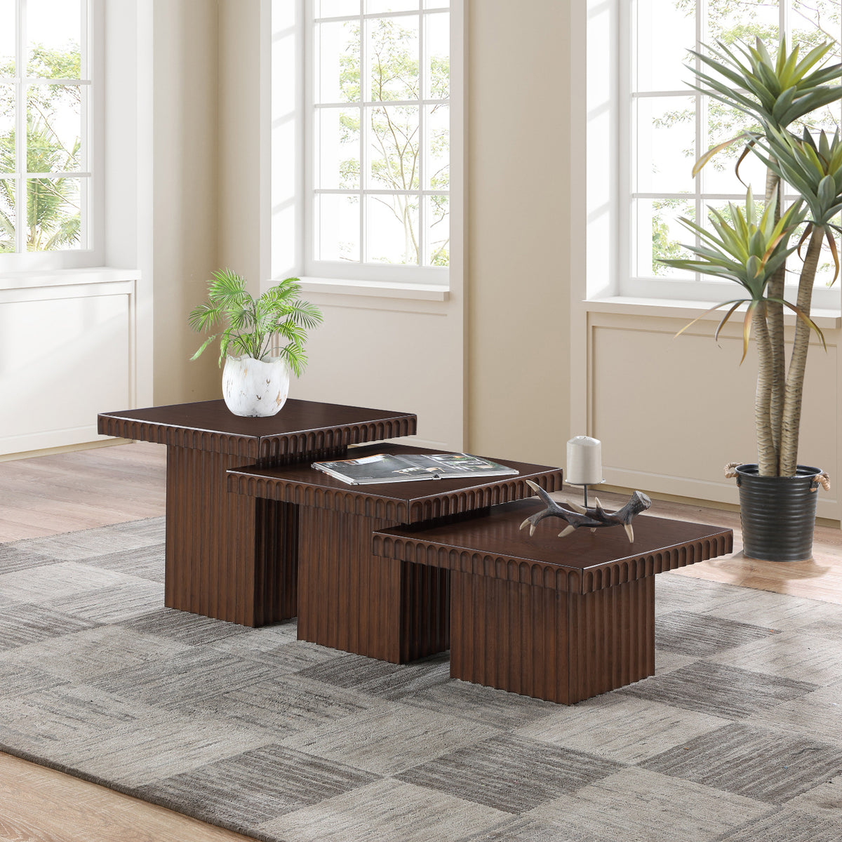 Spencer Brown Solid Wood And Oak Veneer 3 Piece Coffee Table