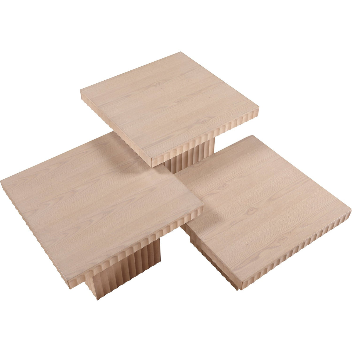 Spencer Natural Solid Wood And Oak Veneer 3 Piece Coffee Table