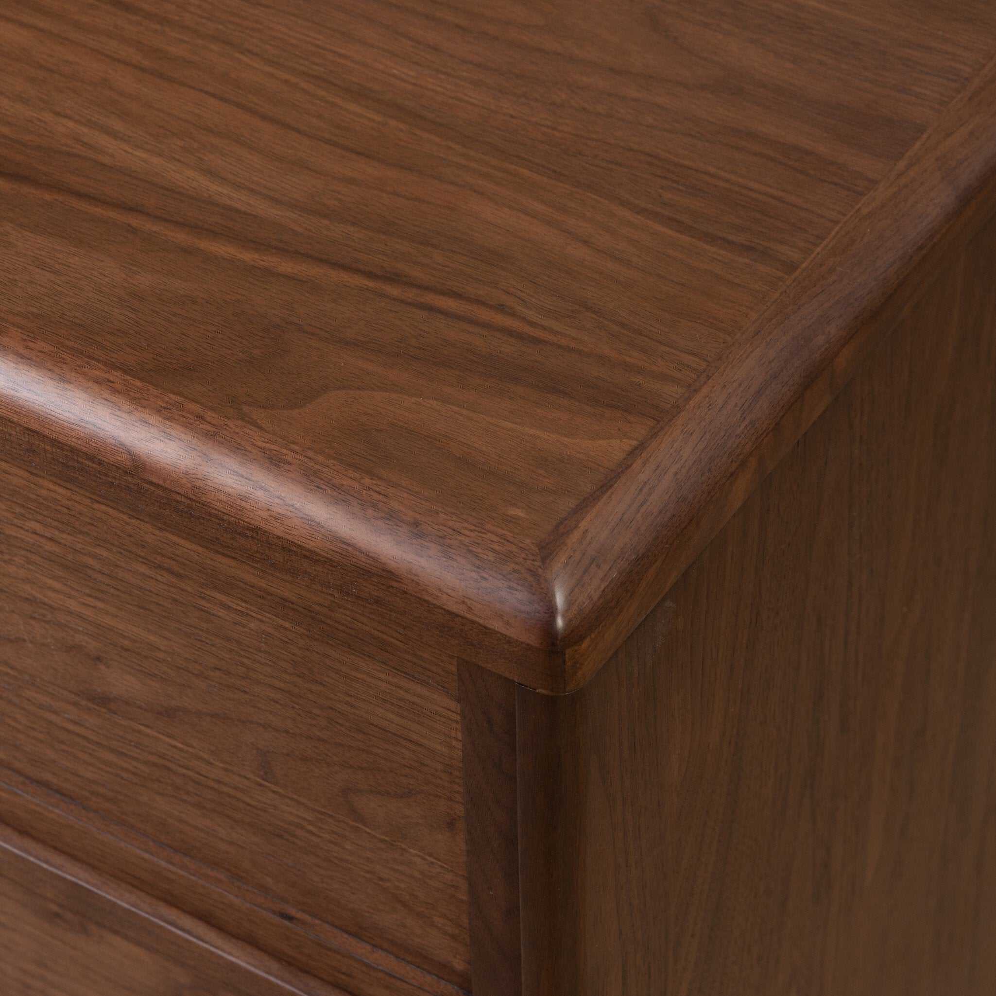 Four Hands Vincent Dark Brown Walnut Media Console w/Record Storage finish close-up