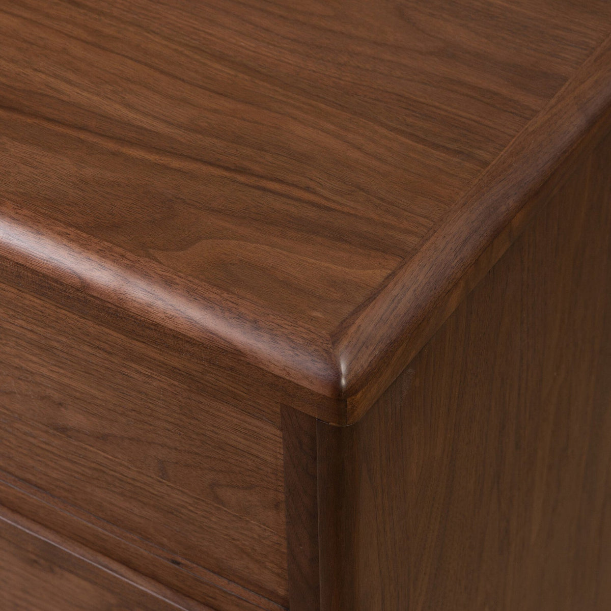 Four Hands Vincent Dark Brown Walnut Media Console w/Record Storage finish close-up