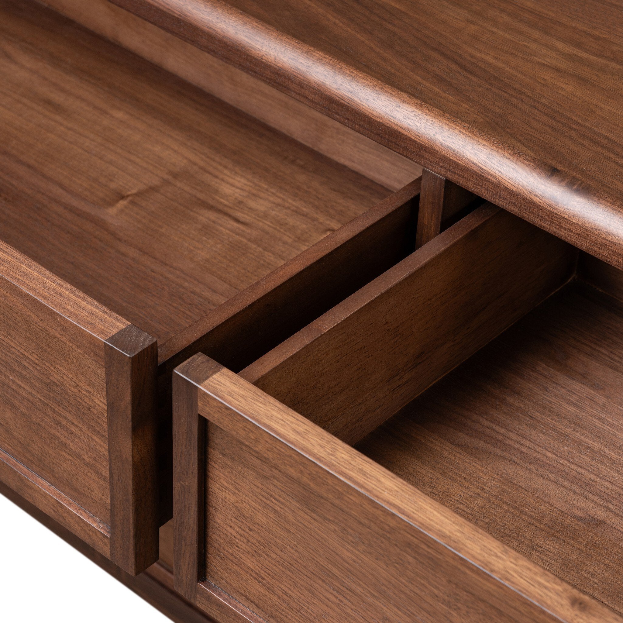 Four Hands Vincent Dark Brown Walnut Media Console w/Record Storage surface close-up