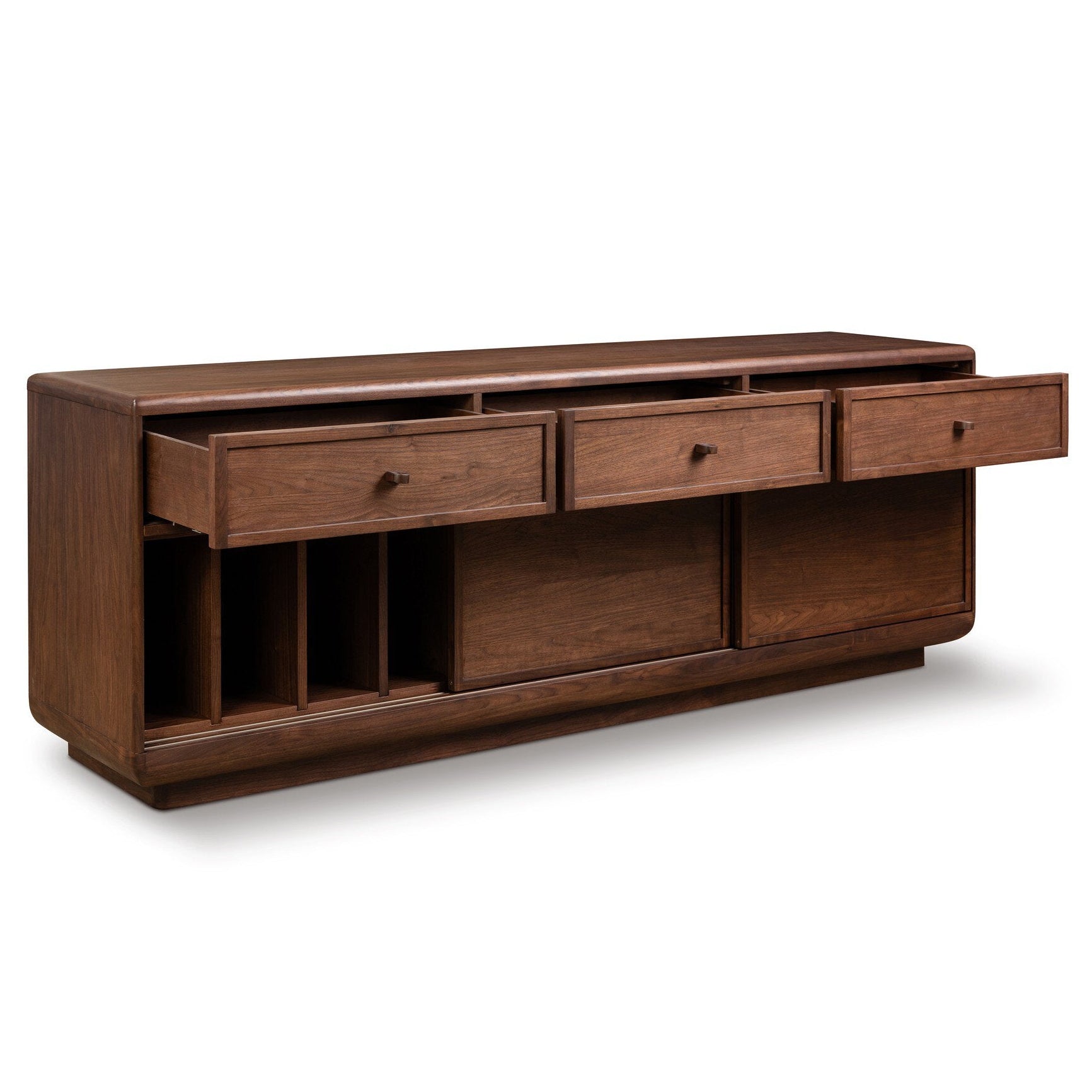 Four Hands Vincent Dark Brown Walnut Media Console w/Record Storage shown open