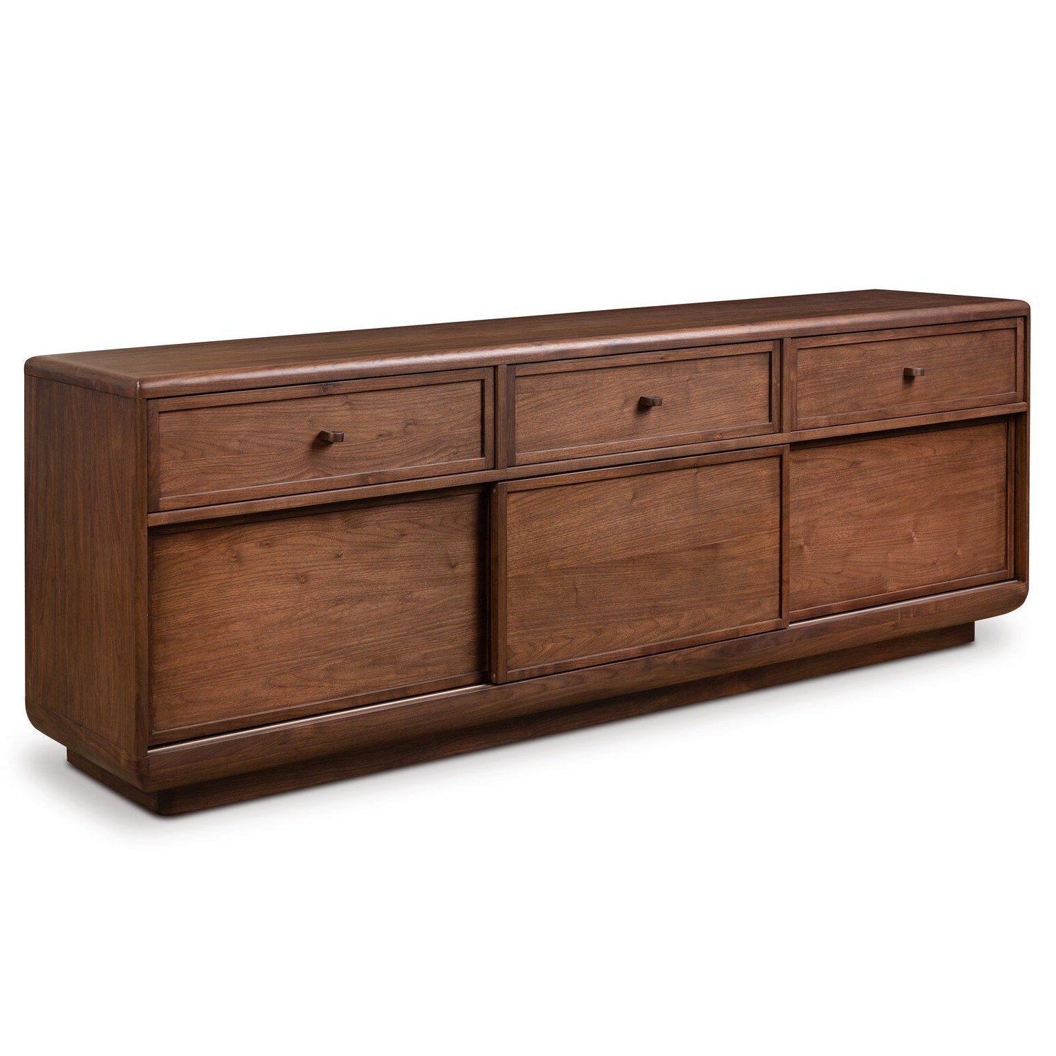 Four Hands Vincent Dark Brown Walnut Media Console w/Record Storage showing Walnut Veneer
