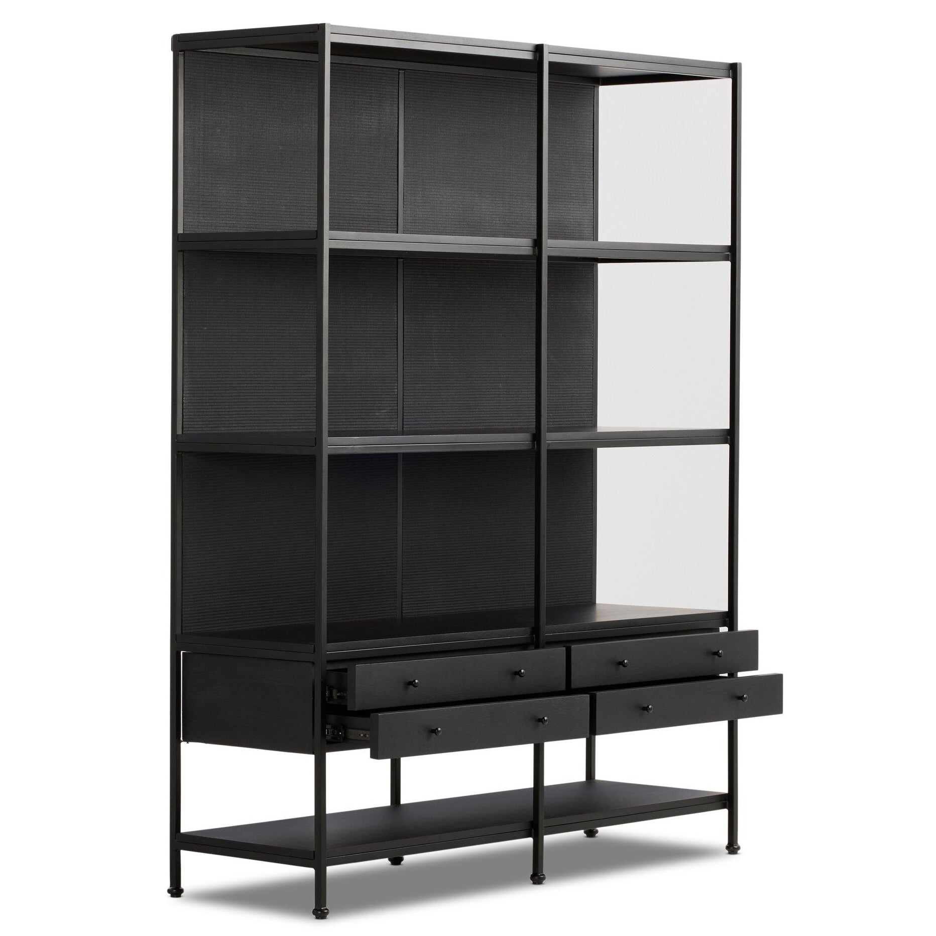 Four Hands Igor Satin Black Bookcase open view