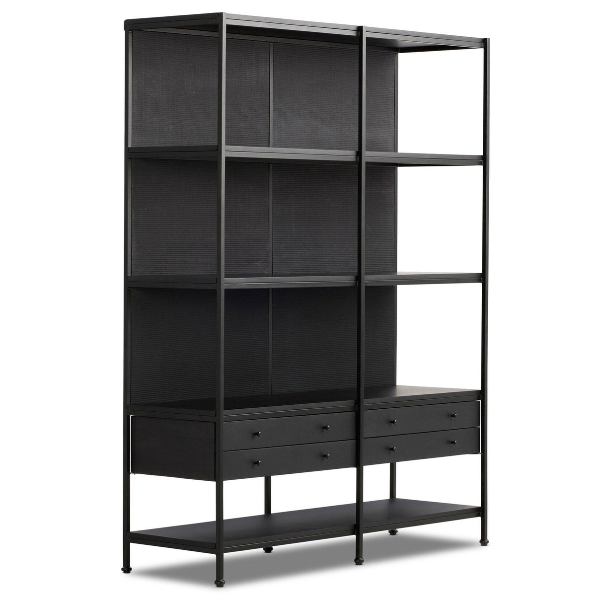 Four Hands Igor Satin Black Bookcase styled view