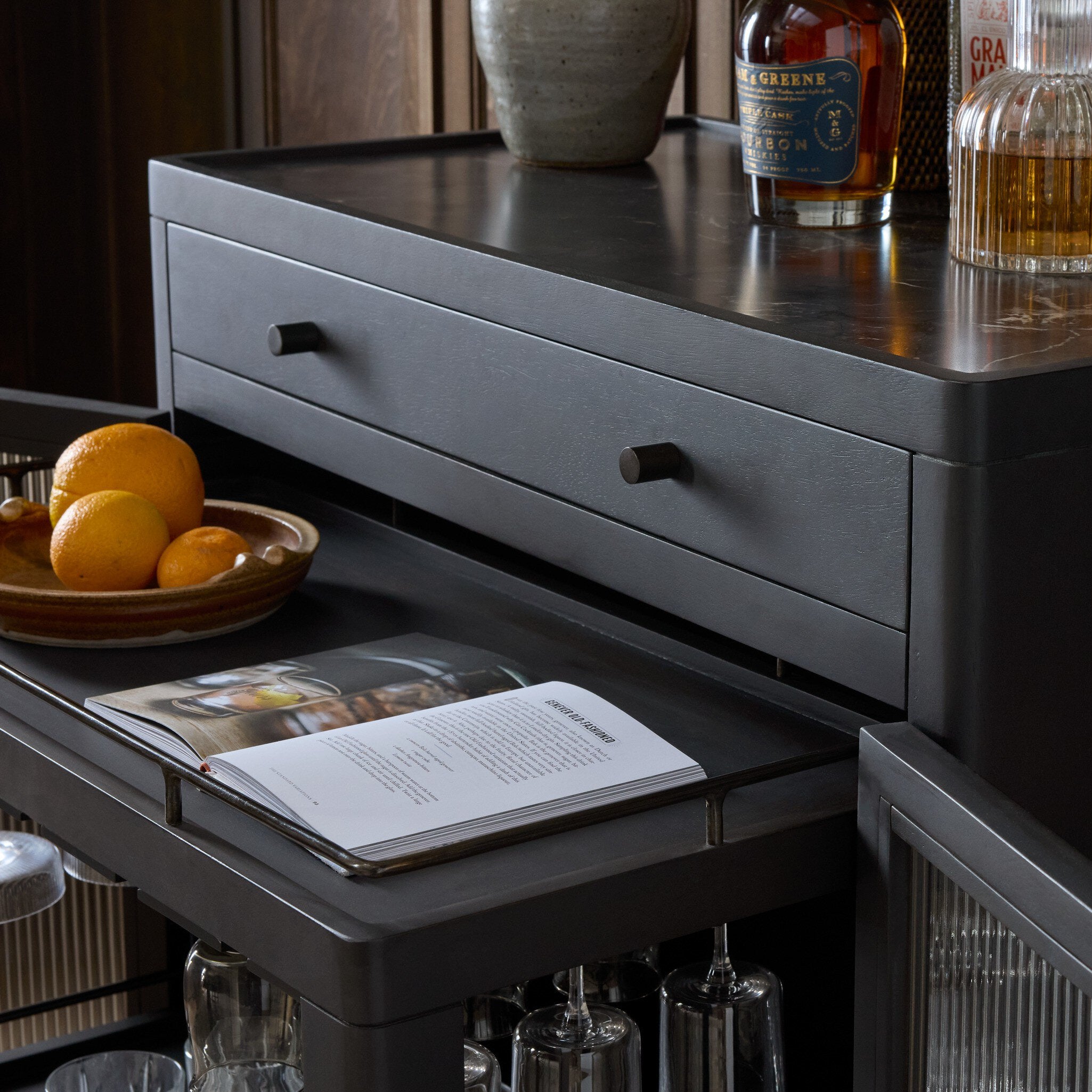 Four Hands Santiago Smoked Black Mango Bar Cabinet detail view 6