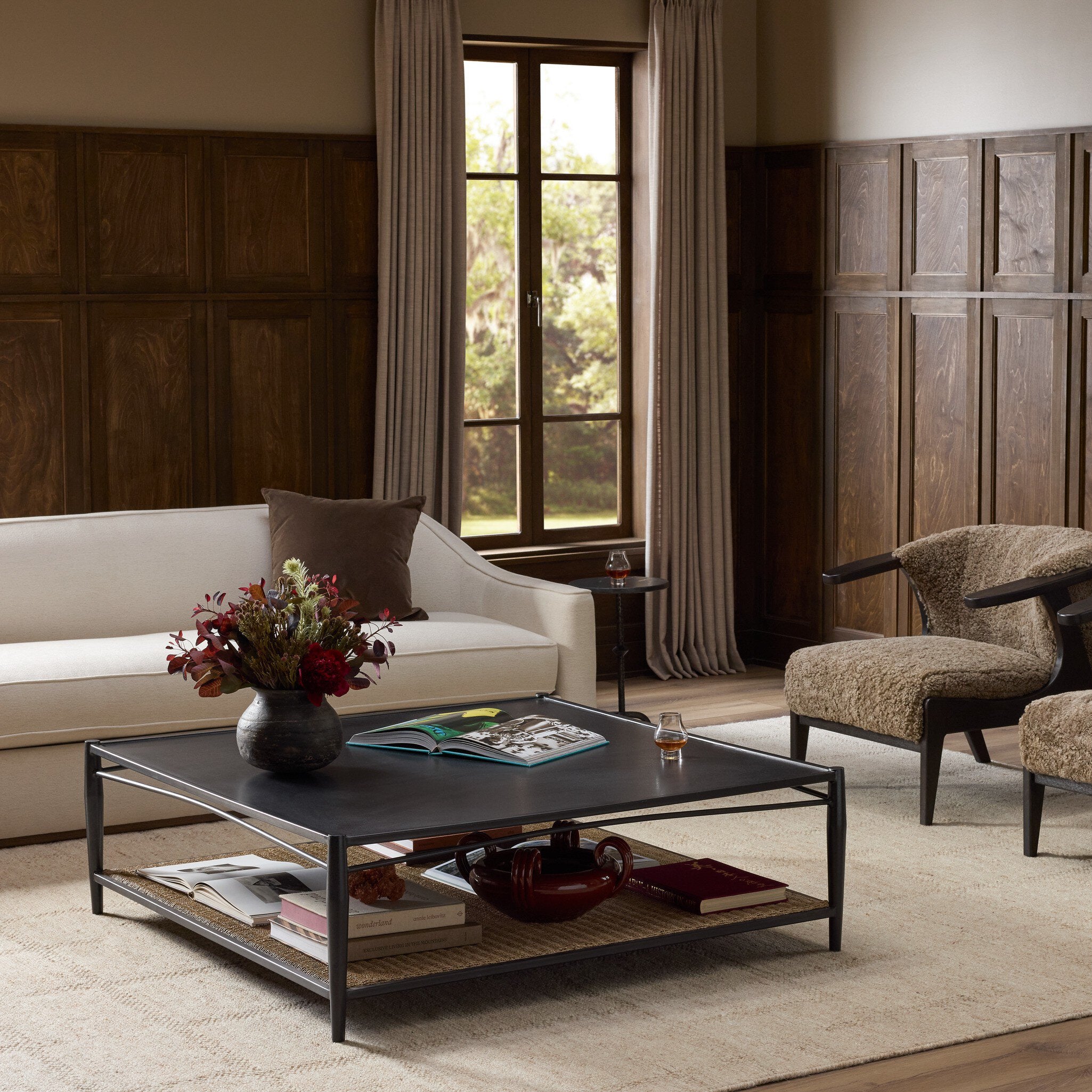 Four Hands Thalen Rough Iron Coffee Table styled room setting