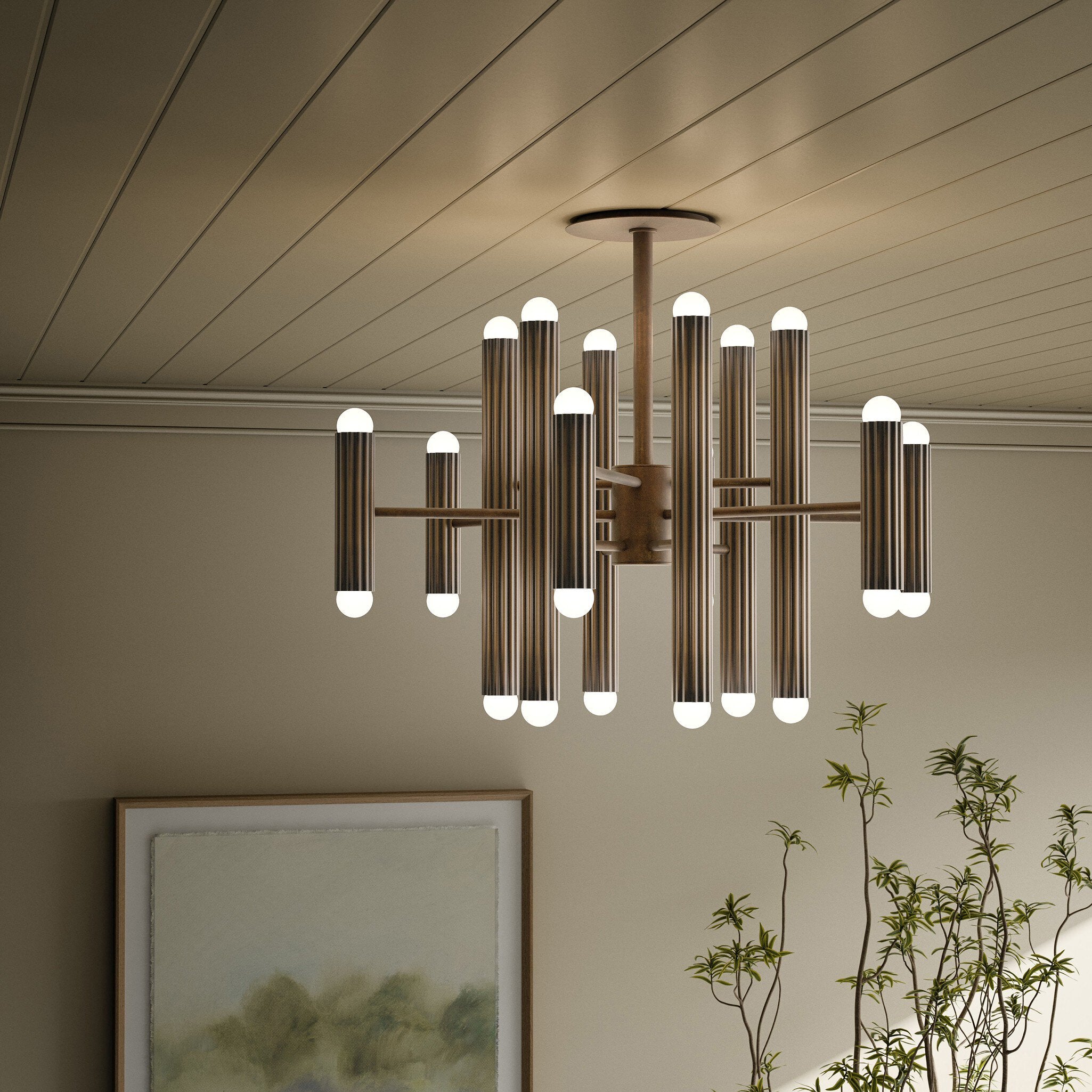 Four Hands Vesta Heritage Bronze Brass Chandelier styled room setting