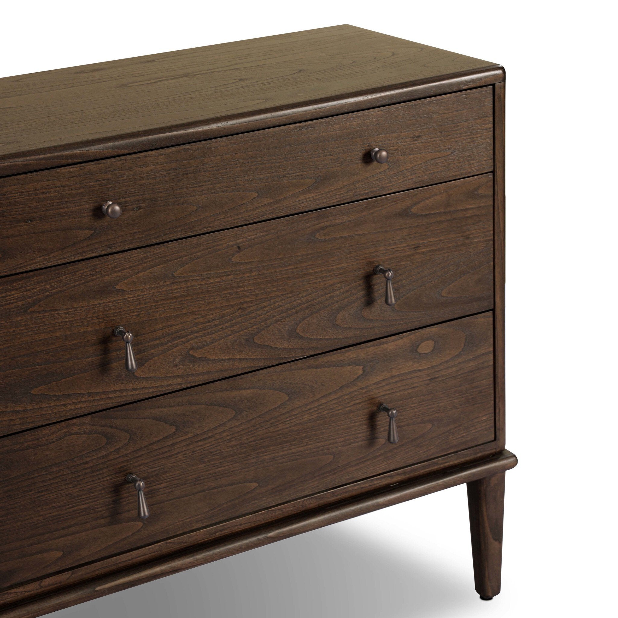 Four Hands Zaria Dark Brown Sungkai 6 Drawer Dresser finish close-up
