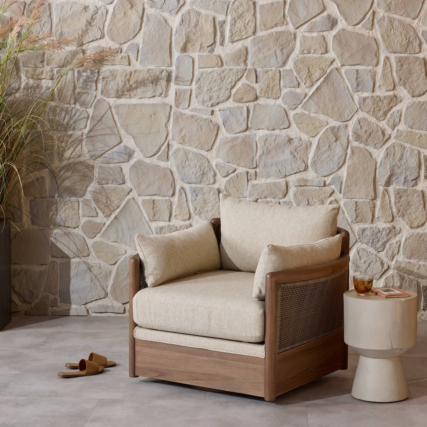 Four Hands Barbosa Concha Beige Outdoor Swivel Chair
