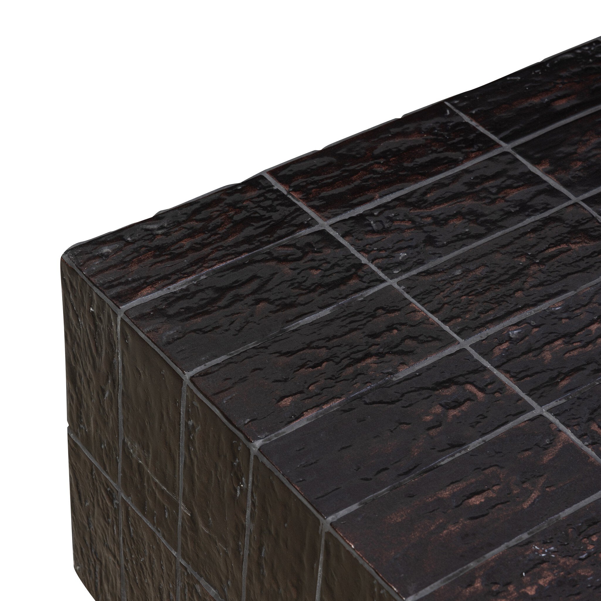 Four Hands Tanik Textured Brown Tile Coffee Table — construction detail