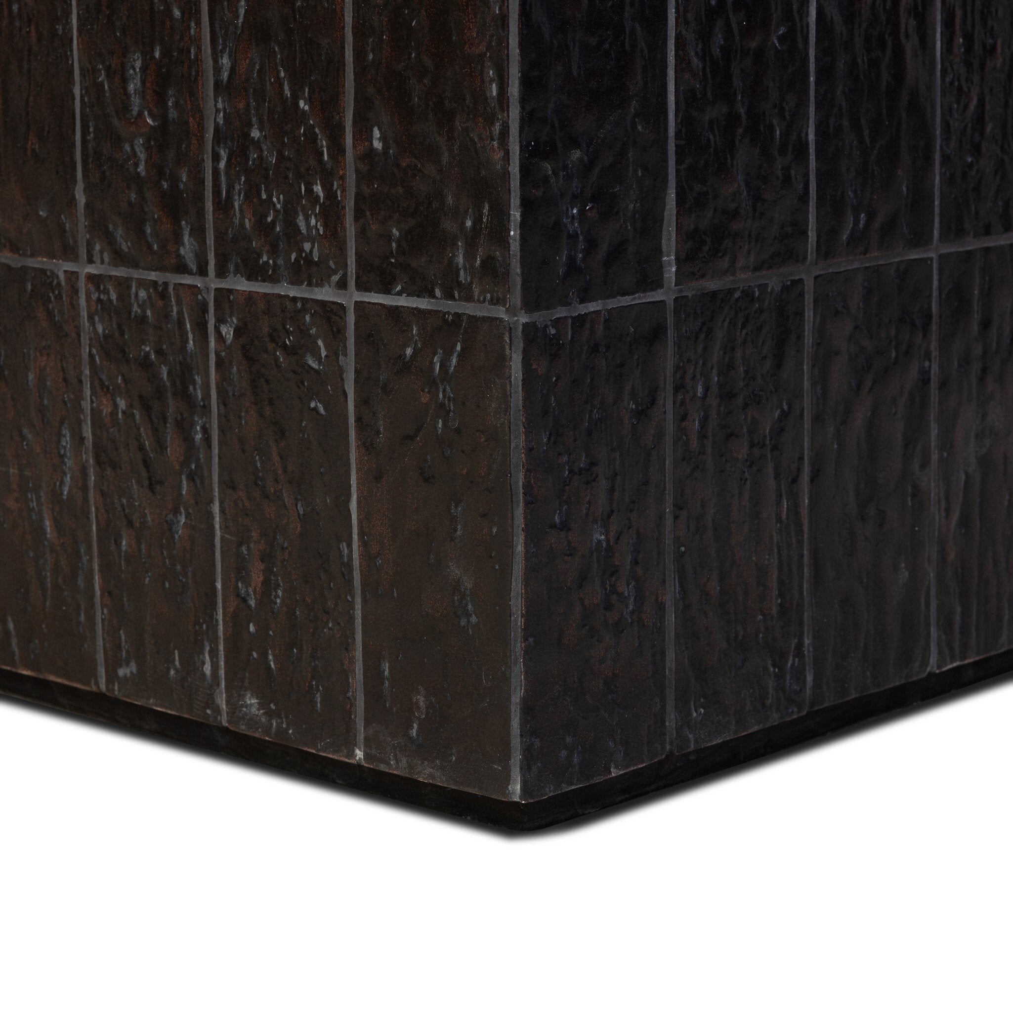 Four Hands Tanik Textured Brown Tile Coffee Table — edge and joinery detail