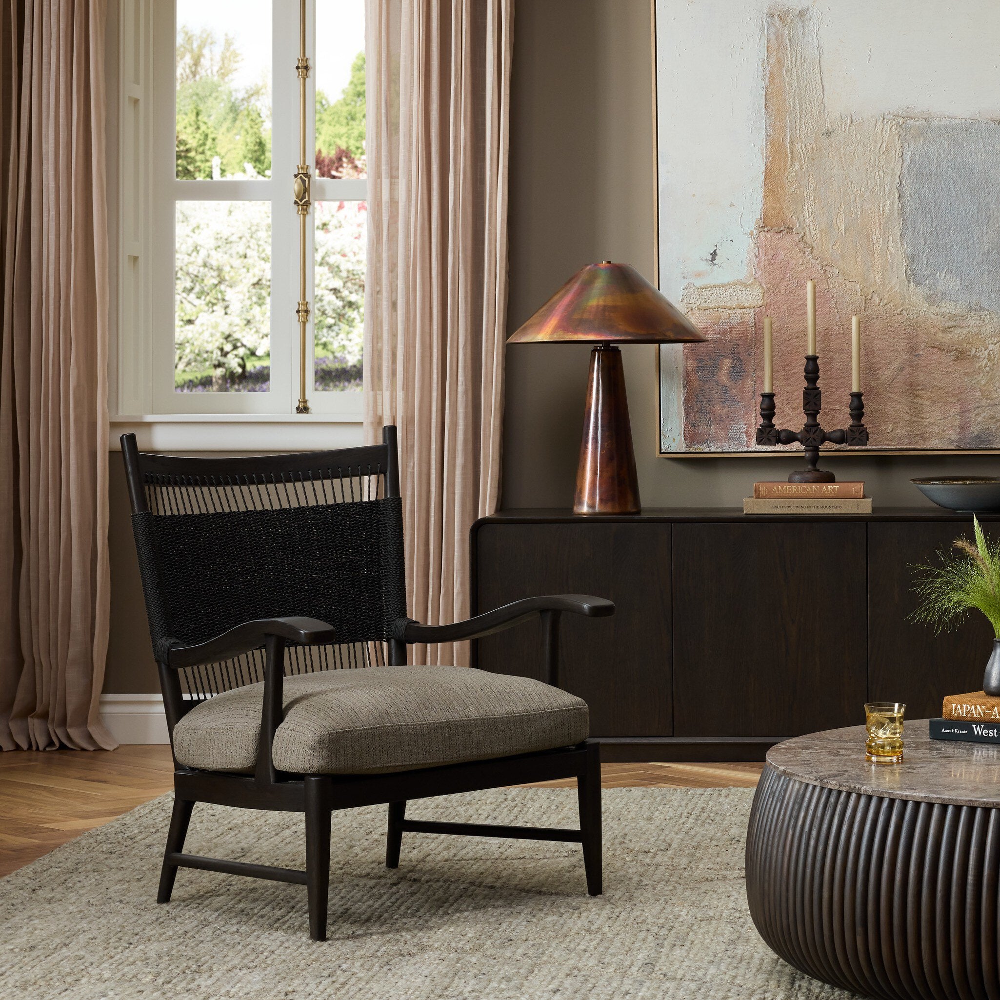 Four Hands Anders Ambro Stripe Chair — in a styled room setting