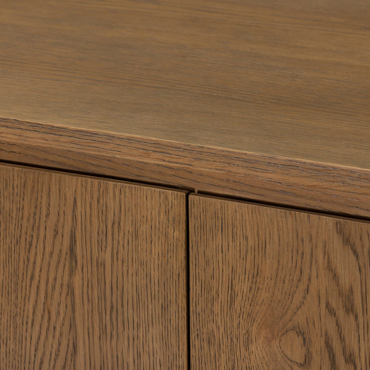 Four Hands Elle Tawny Oak 4 Door Media Console — edge and joinery detail