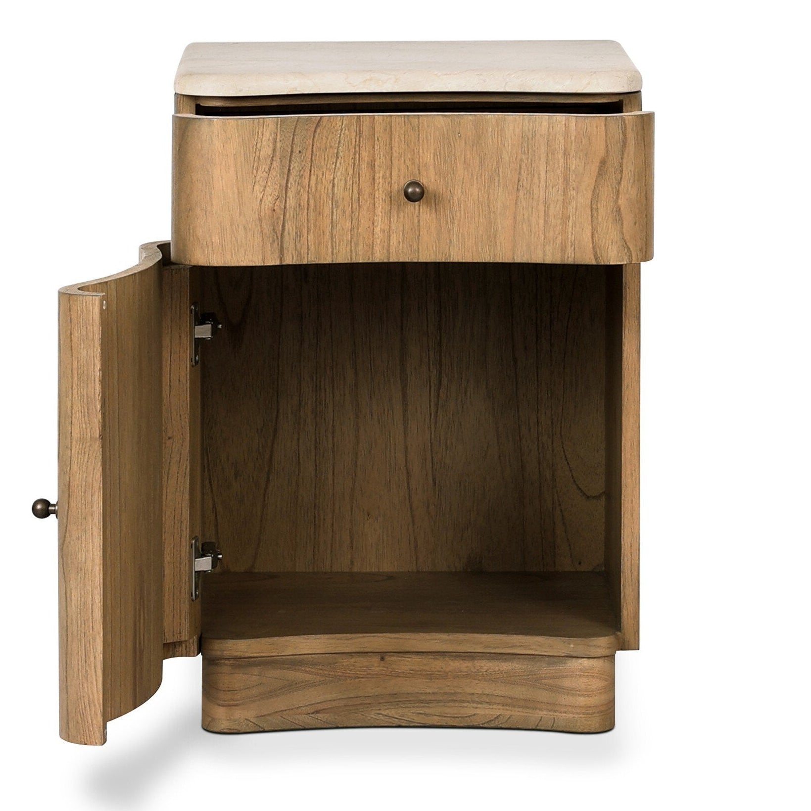 Four Hands Boa Cream Marble Small Nightstand — shown open