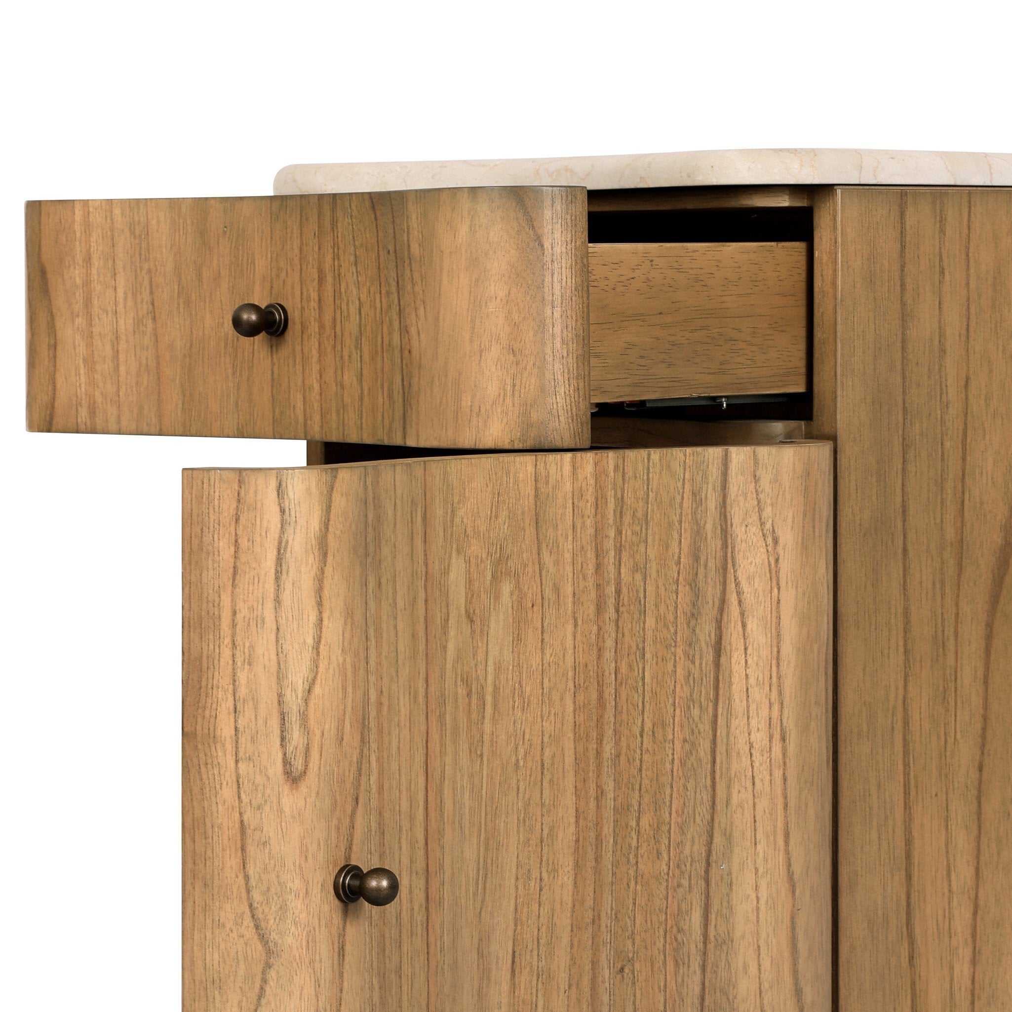 Four Hands Boa Cream Marble Small Nightstand — finish and texture