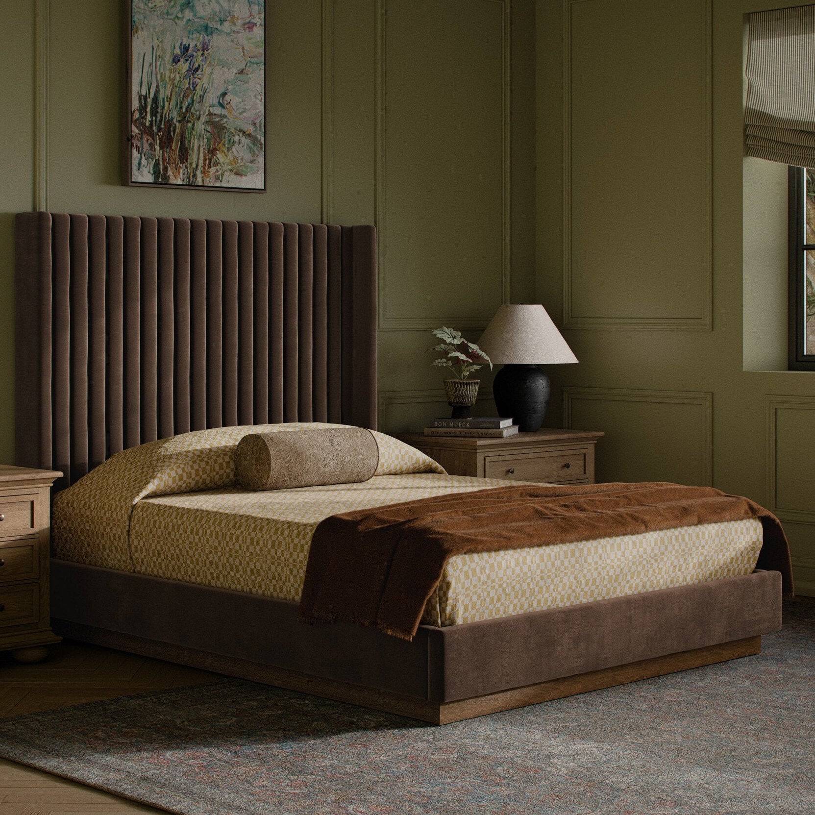 Four Hands Montgomery Surrey Mink Bed styled in a room setting