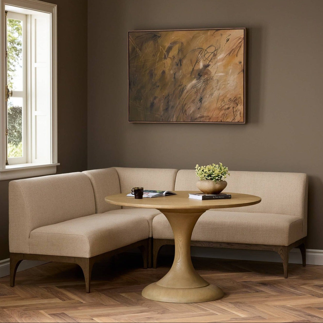 Four Hands Ellington Irving Taupe 100in L-Shape Dining Banquette