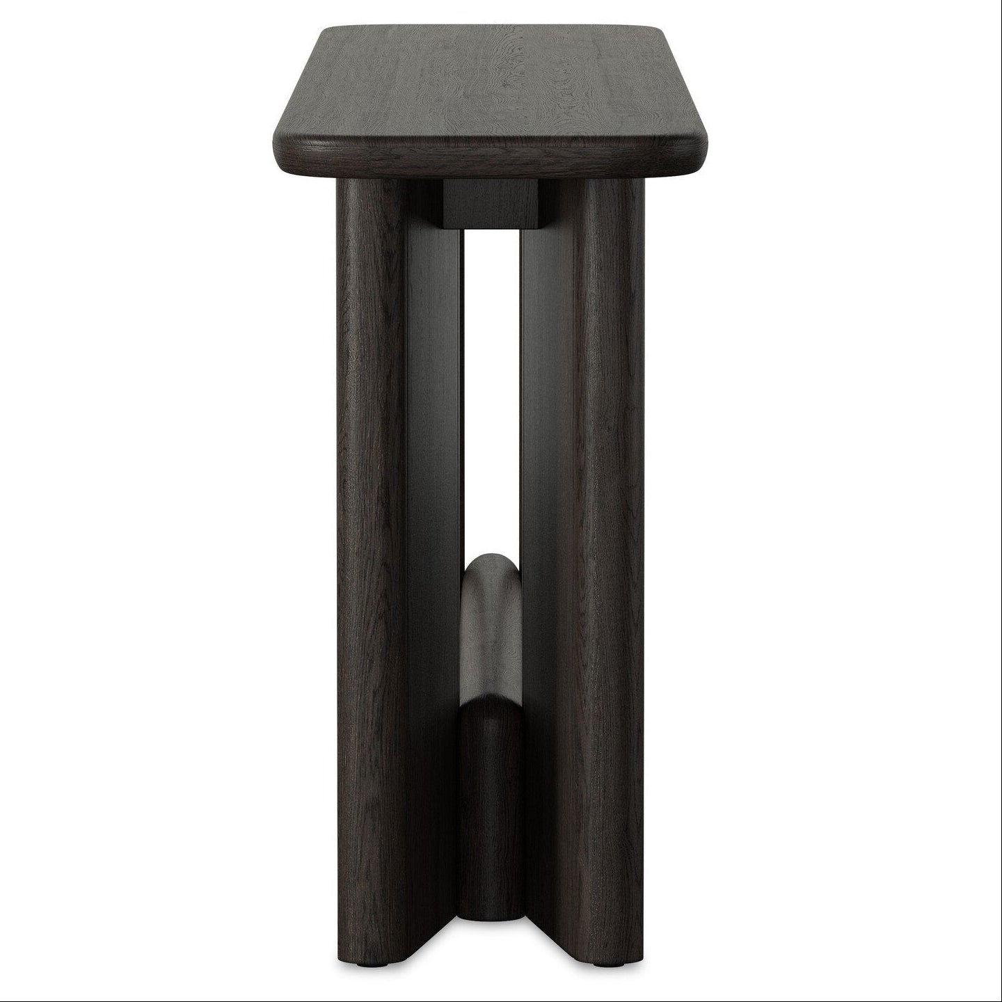 Four Hands Nadine Smoked Black Oak Console Table - side profile