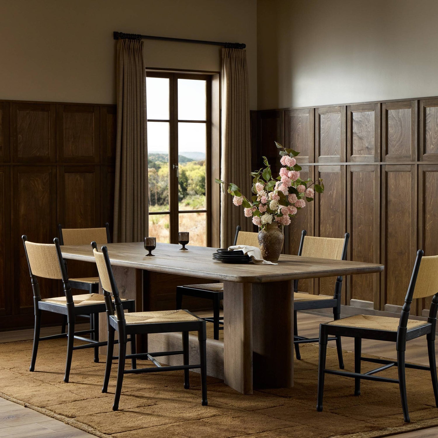 Four Hands Nadine Toasted Oak Dining Table - styled room setting