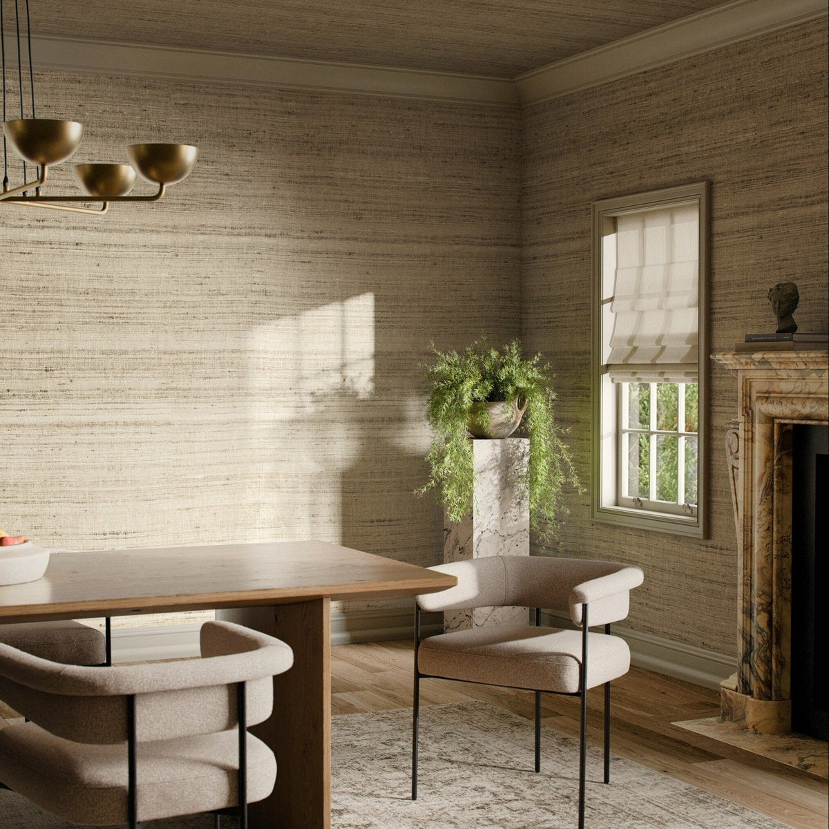 FH Art Studio Silk Tussah Silk Jet Stream Wallpaper - styled room setting