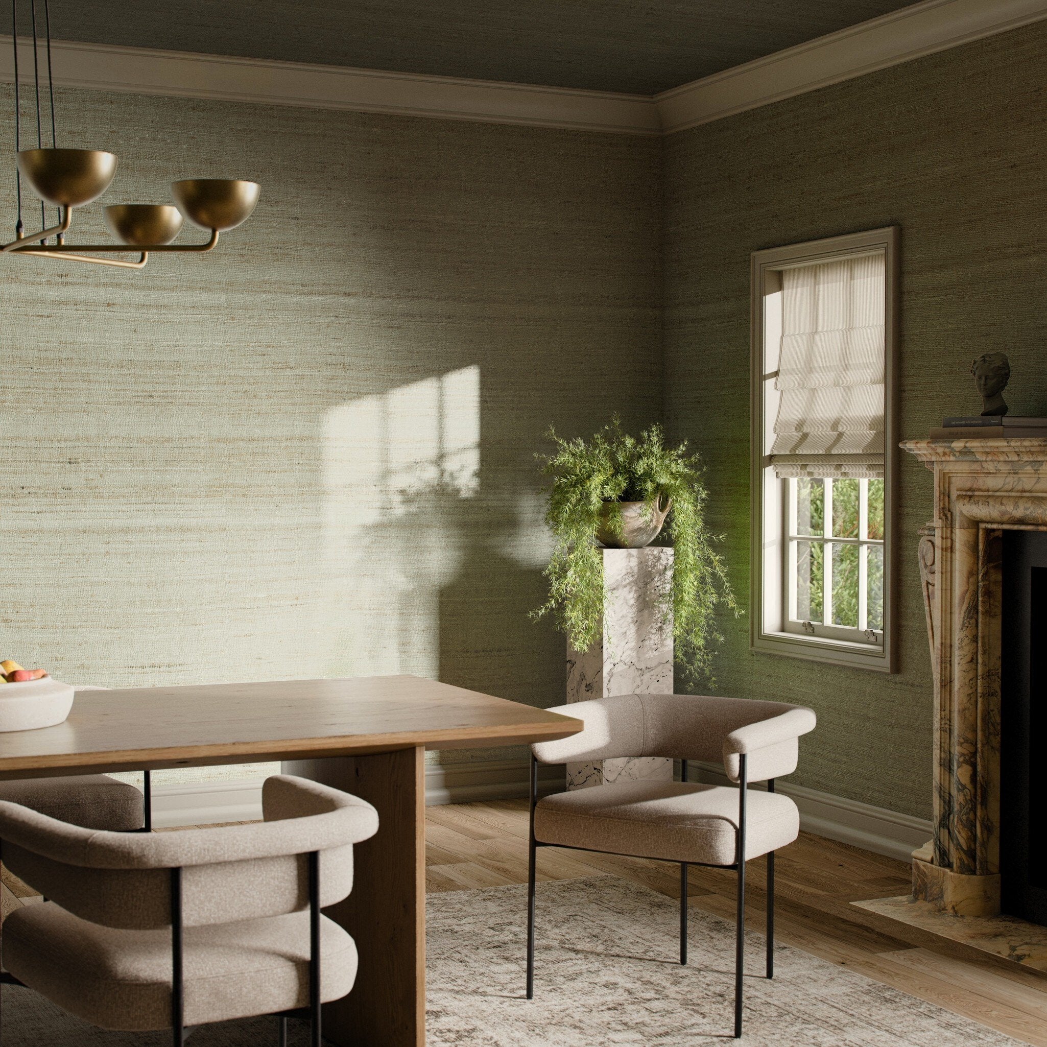 FH Art Studio Silk Tussah Silk Lily Pad Wallpaper - styled room setting