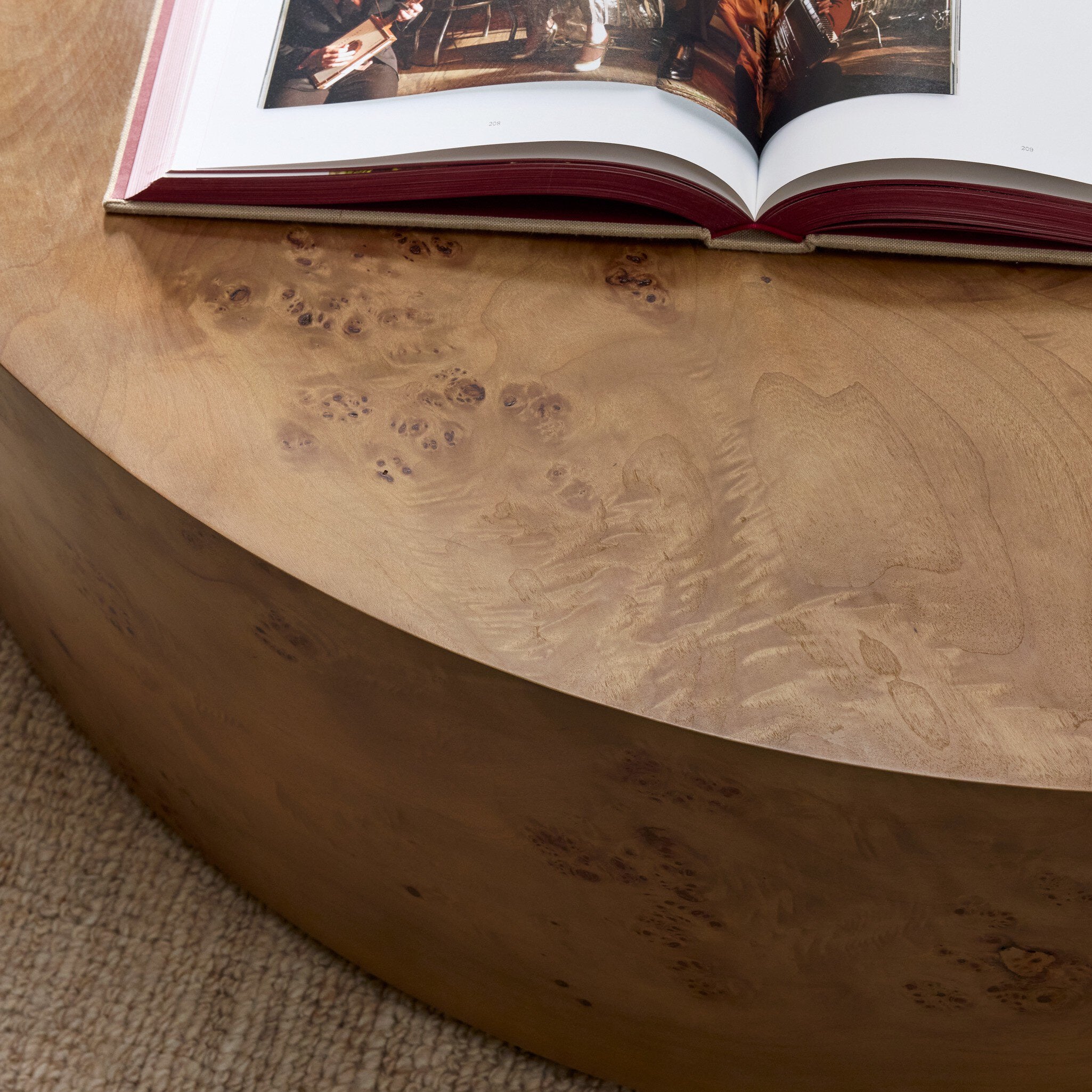 Four Hands Caya Caramel Burl Large Coffee Table finish close-up