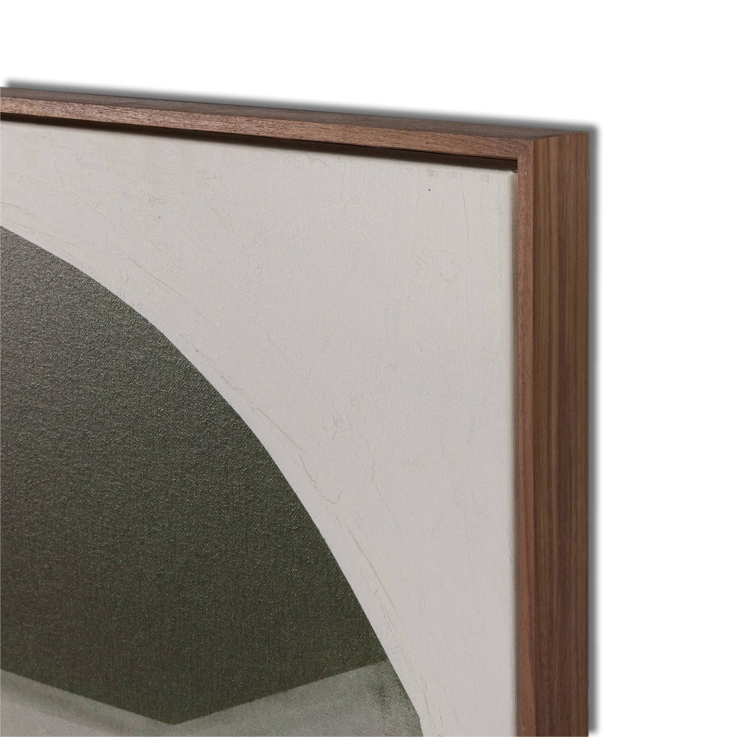 Raoul Morren x Four Hands Suspended Triptych on matte canvas in walnut floater, close-up detail of collage texture, view 1