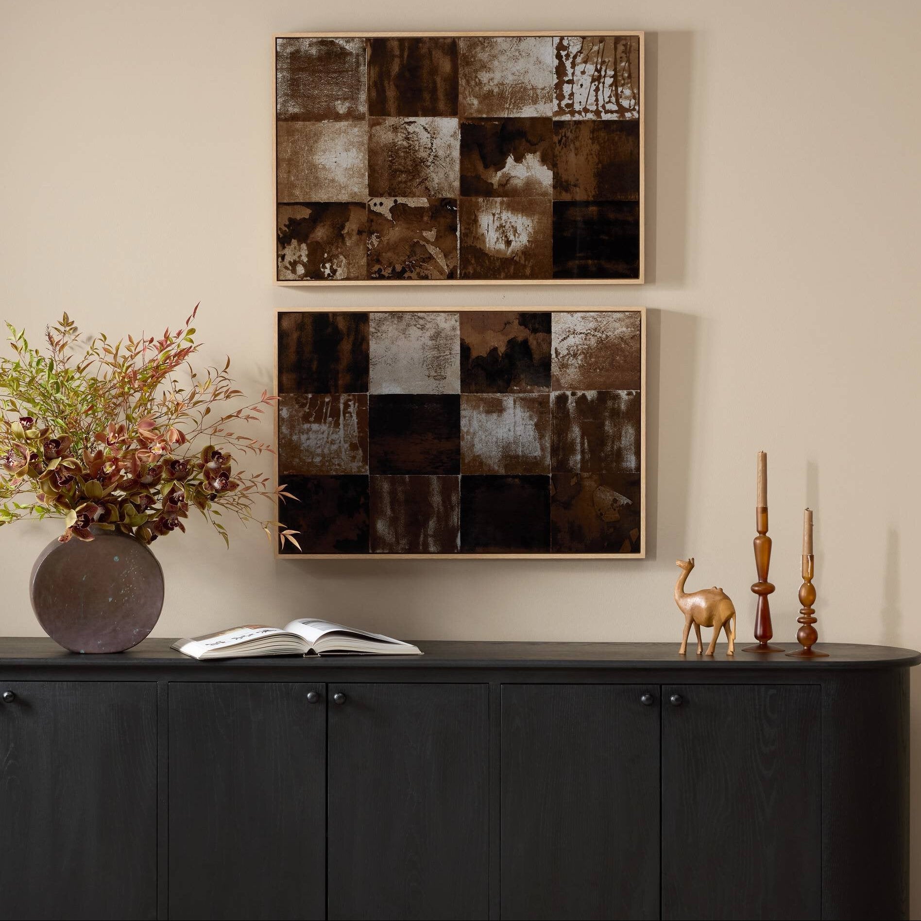 Four Hands x Paul Duncan Rusted Diptych Framed Art Set of 2 styled in a room setting