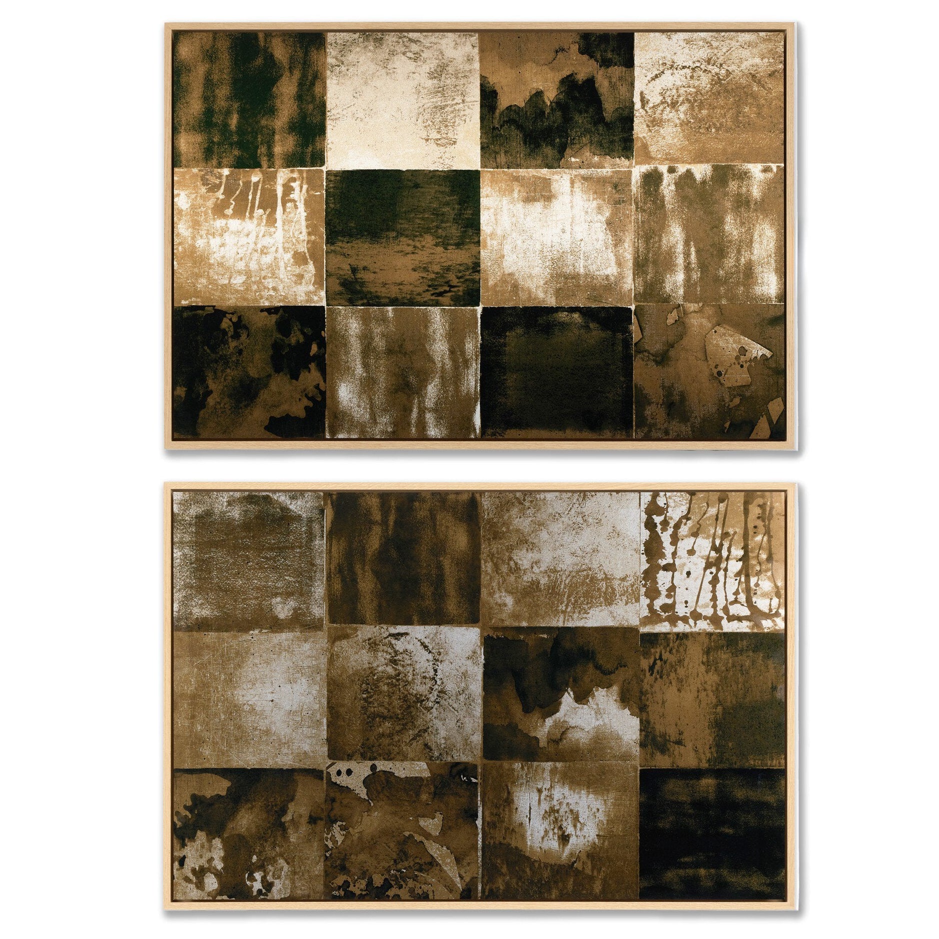 Four Hands x Paul Duncan Rusted Diptych Framed Art Set of 2 in Vertical Grain White Oak Floater