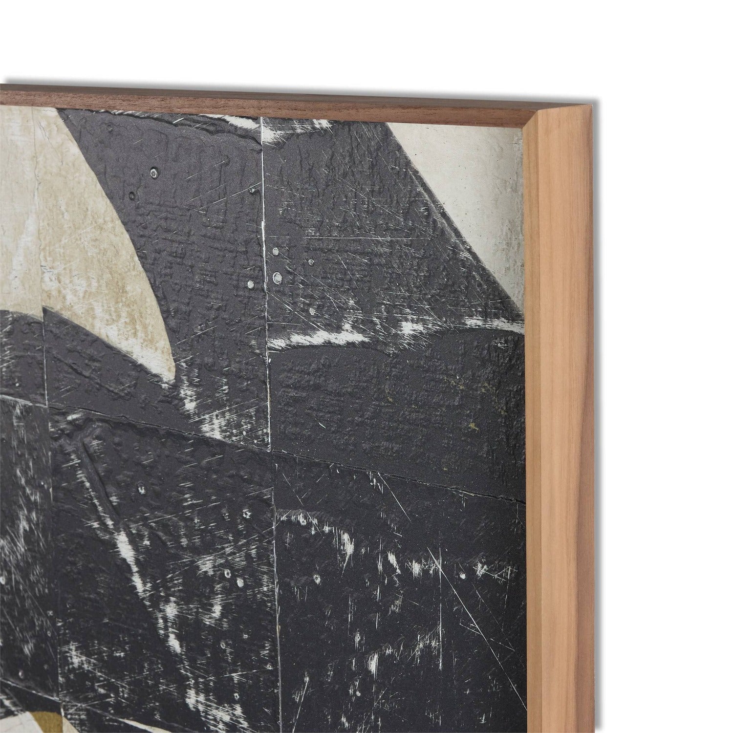 Douglas Galloway x Four Hands Fragment Diptych in rustic walnut floater, close-up detail of layered wax texture, view 1