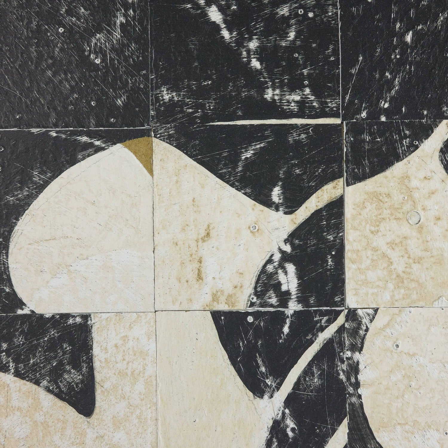 Douglas Galloway x Four Hands Fragment Diptych in rustic walnut floater, close-up detail of layered wax texture, view 2