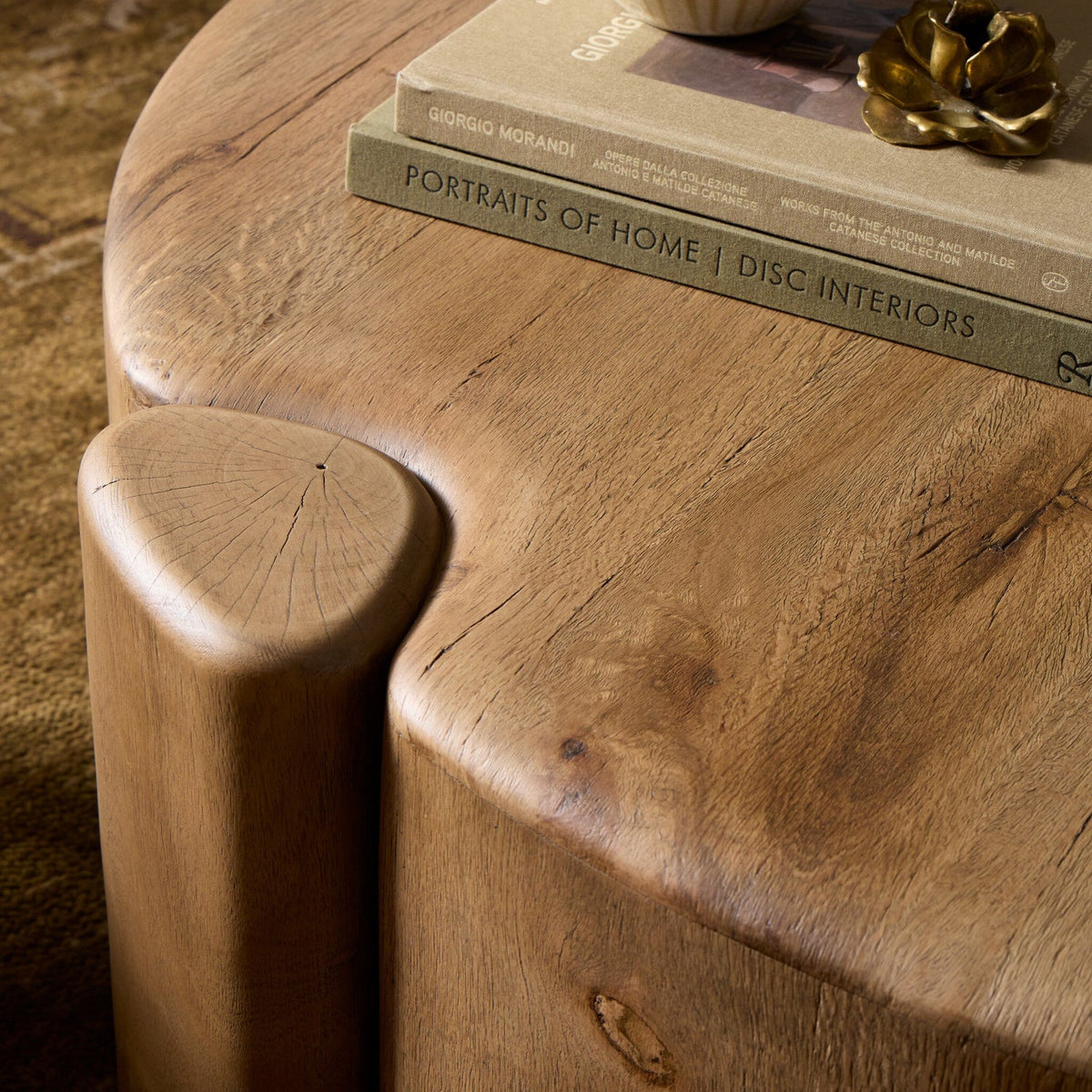 Four Hands Toman Rustic Oak Coffee Table finish close-up