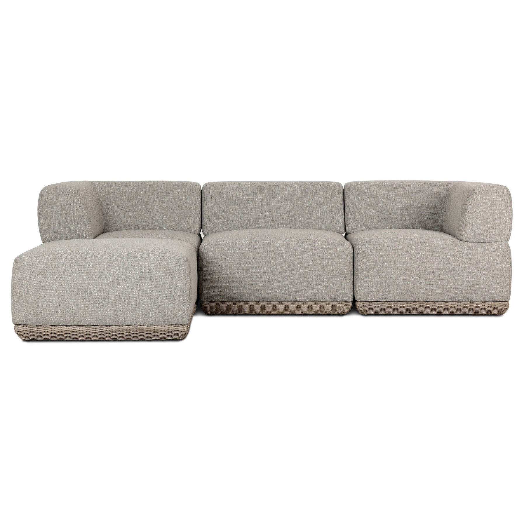 Four Hands Evander Ramiro Ecru 3 Piece Outdoor Sectional Sofa w/Ottoman - front view