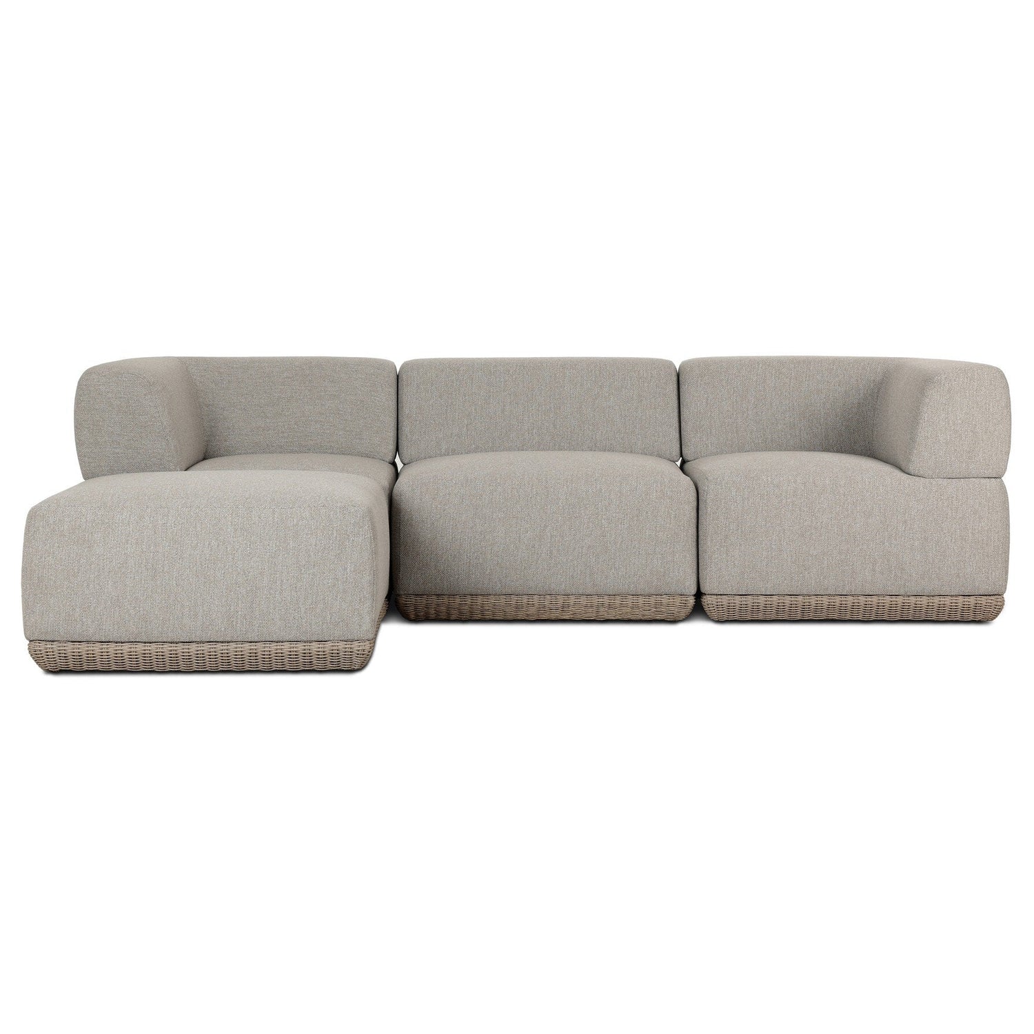 Four Hands Evander Ramiro Ecru 3 Piece Outdoor Sectional Sofa w/Ottoman - front view
