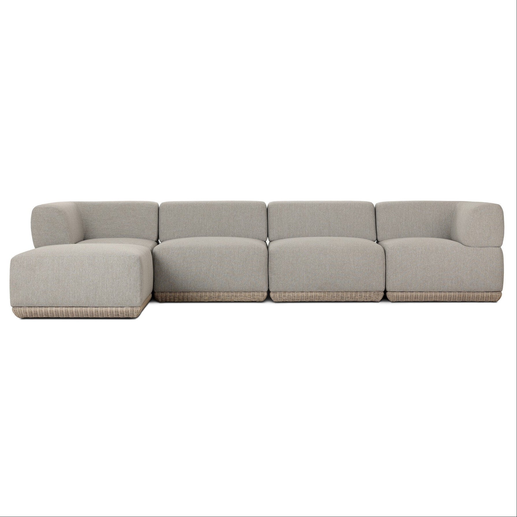 Four Hands Evander Ramiro Ecru 4 Piece Outdoor Sectional Sofa w/Ottoman - front view