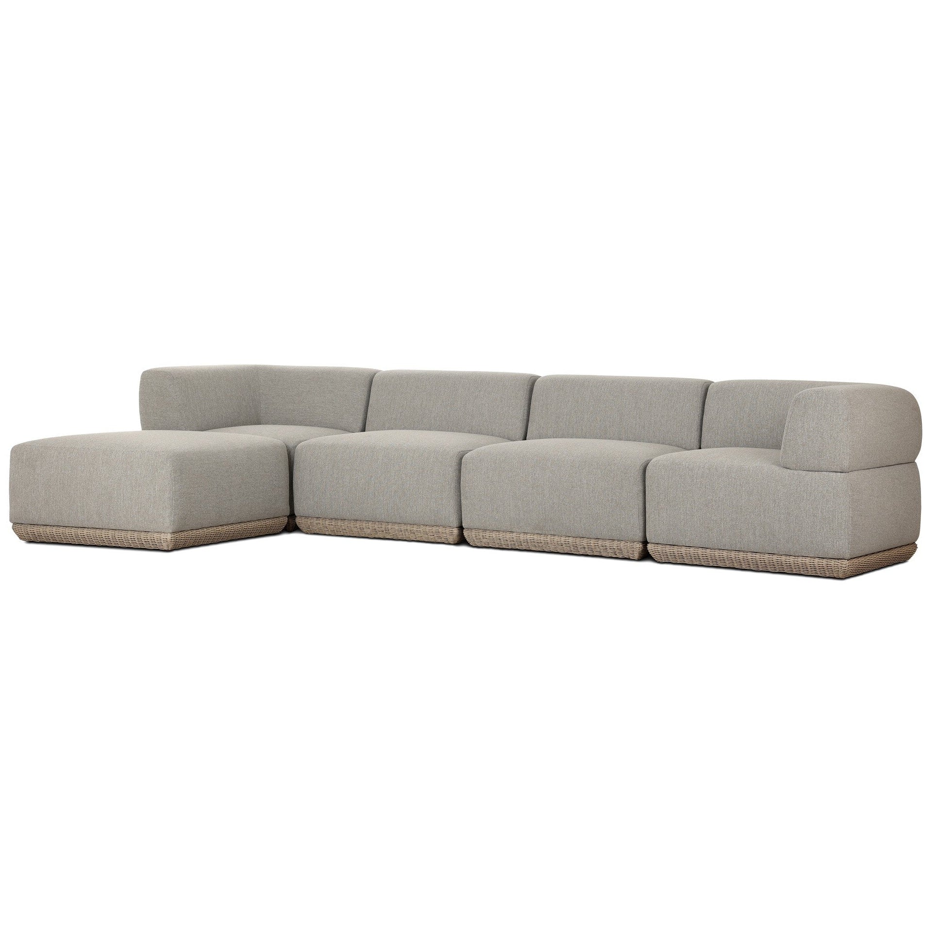 Four Hands Evander Ramiro Ecru 4 Piece Outdoor Sectional Sofa w/Ottoman - styled view