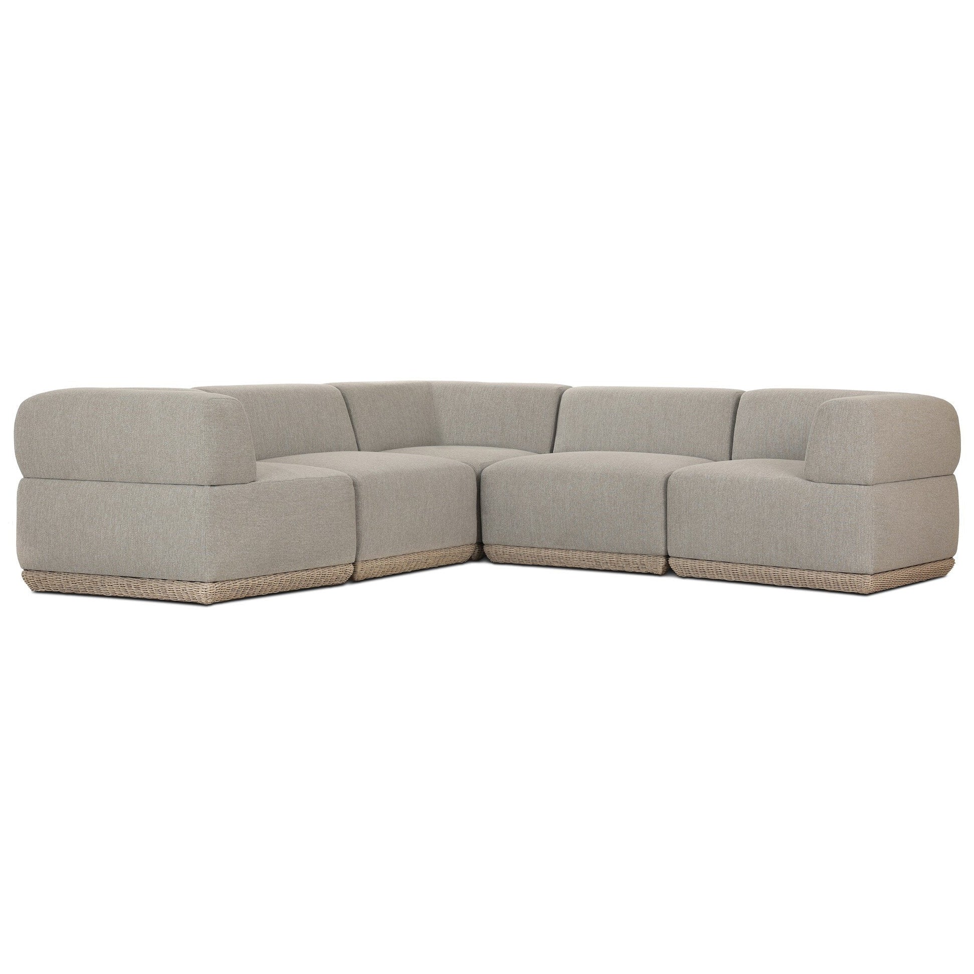 Four Hands Evander Ramiro Ecru 5 Piece Outdoor Sectional Sofa - styled view