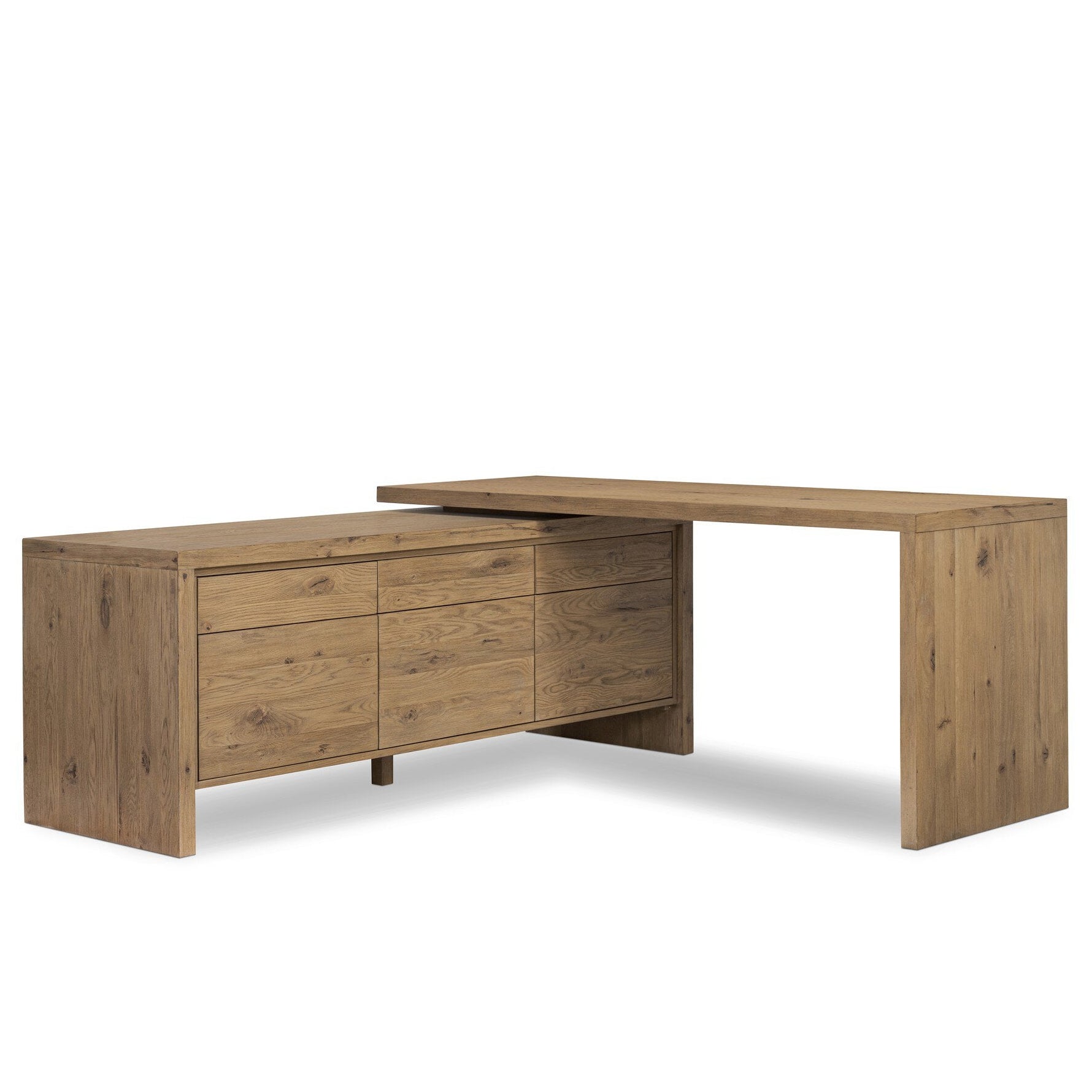 Four Hands Noah Aged Smoked Oak Resawn Rotating Desk - styled view