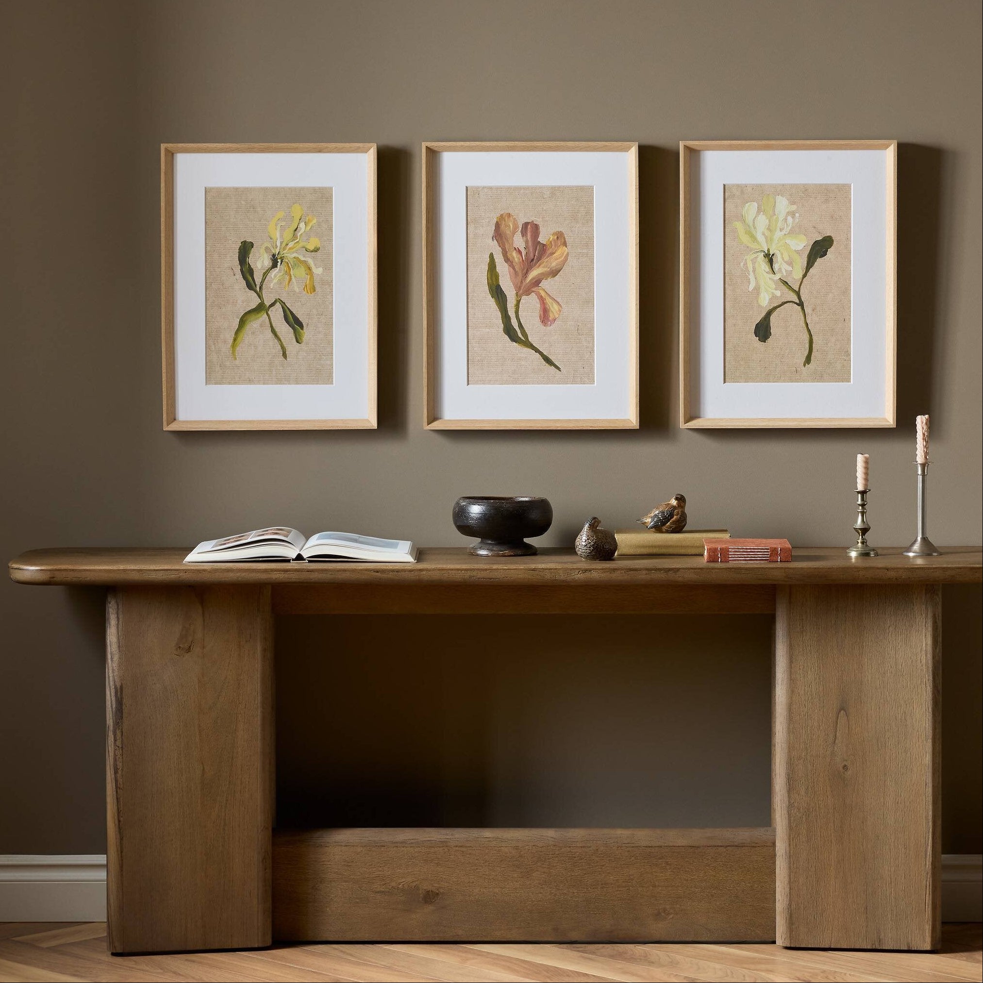 Four Hands x Brittney Schulz Blooms I Triptych Framed Art Set of 3 - styled room setting