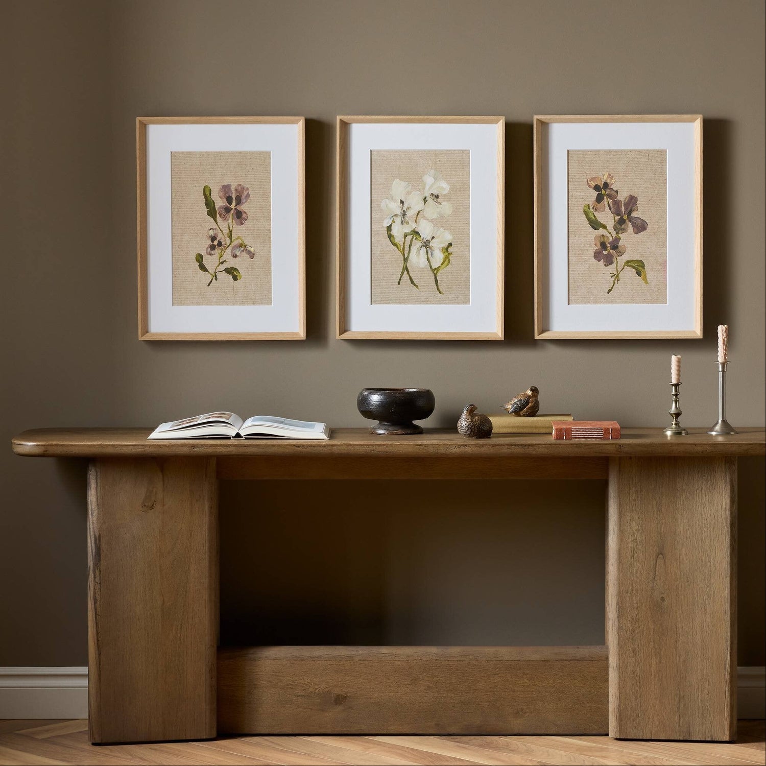 Four Hands x Brittney Schulz Blooms II Triptych Framed Art Set of 3 - styled room setting