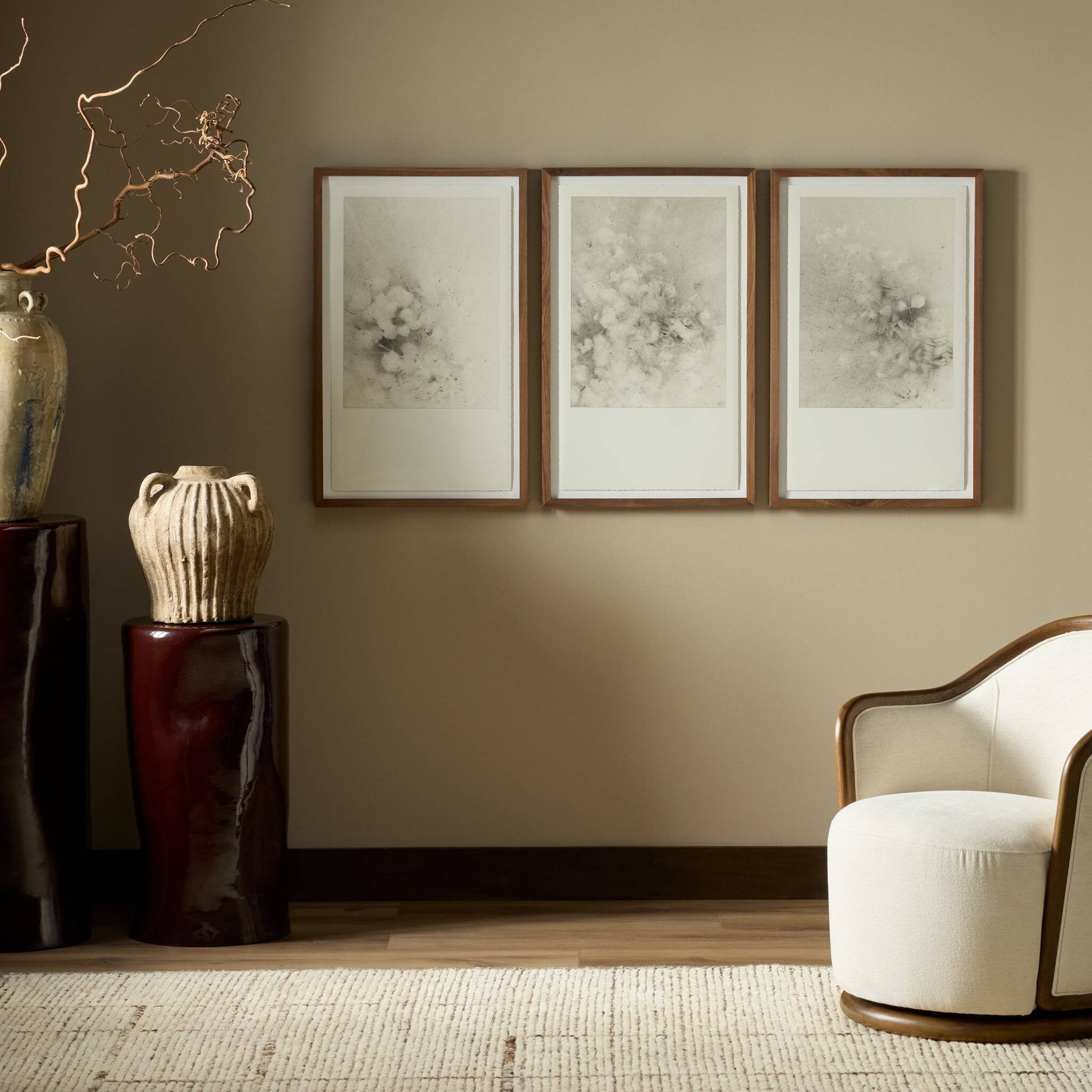 Four Hands x Adrian White Breath Drawing Framed Art Set of 3 in a styled room setting